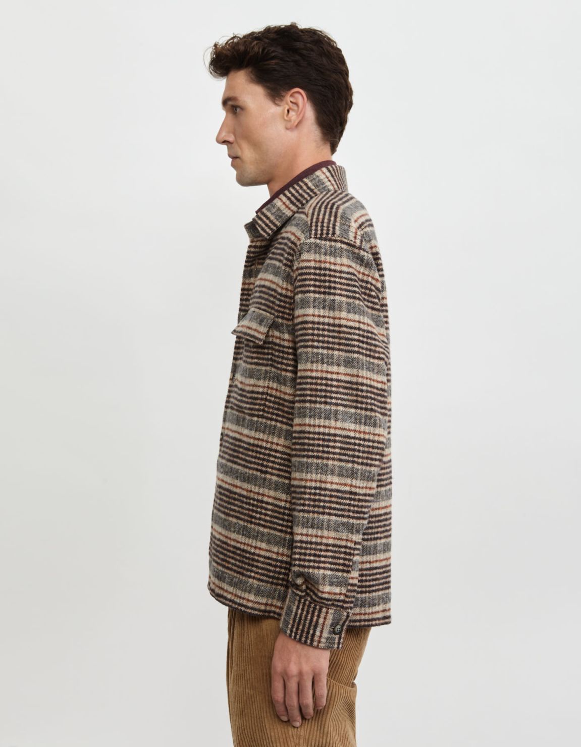 Camel Textured Check Shirt Collar spread Over 6