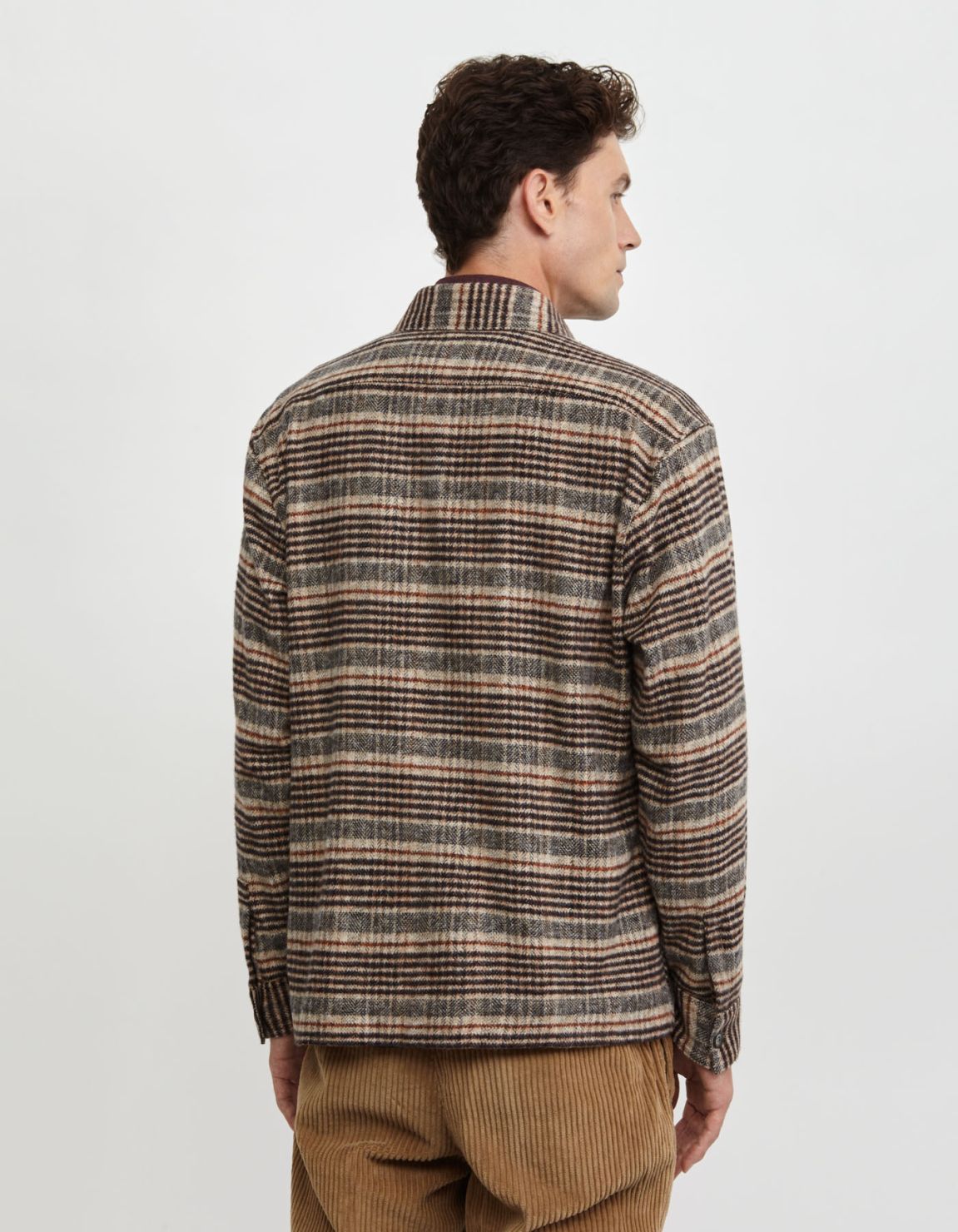 Camel Textured Check Shirt Collar spread Over 7