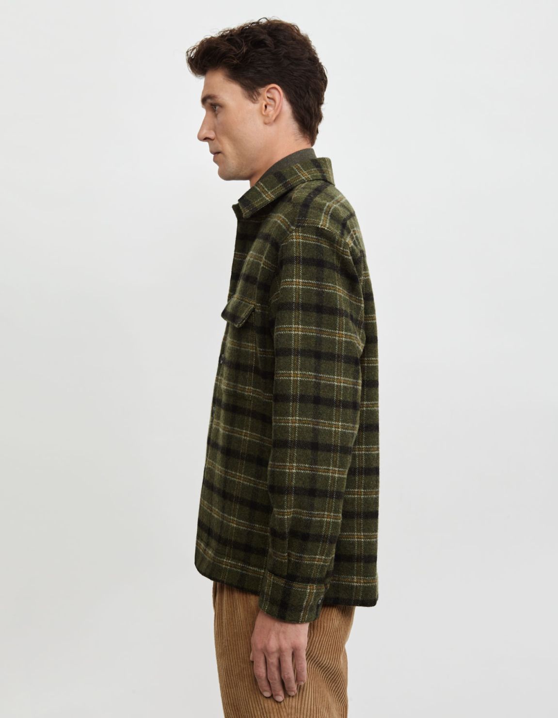 Dark Green Woven Check Shirt Collar spread Over 6