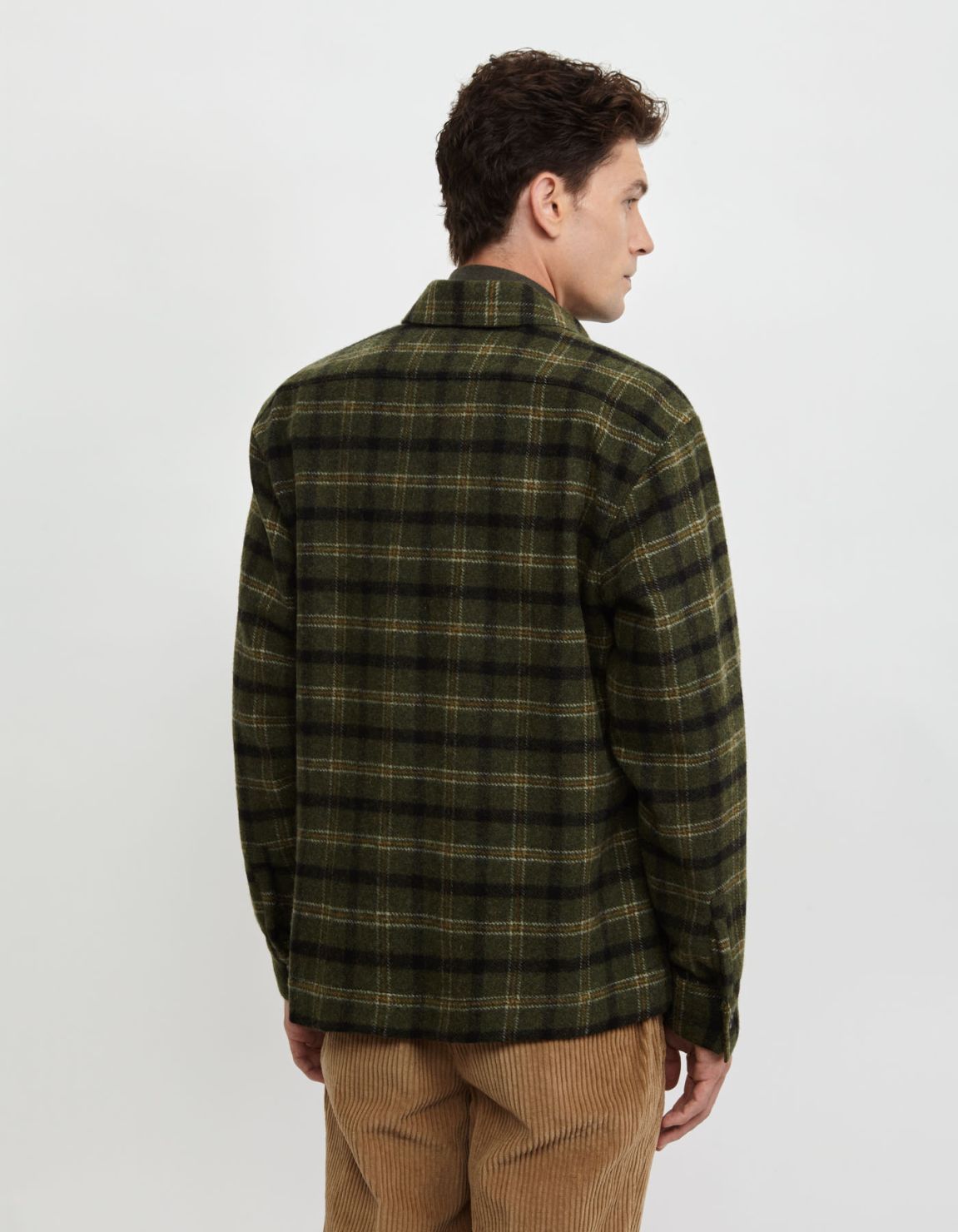 Dark Green Woven Check Shirt Collar spread Over 7