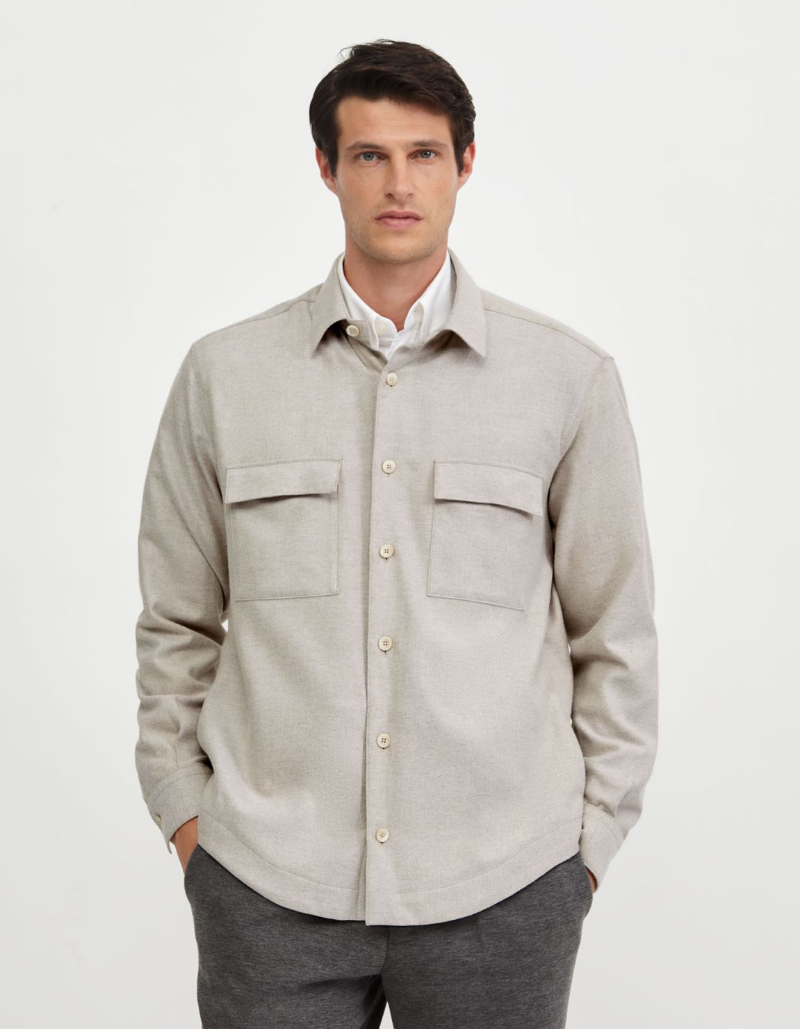 Camel Twill Solid colour Shirt Collar spread Overshirt 3