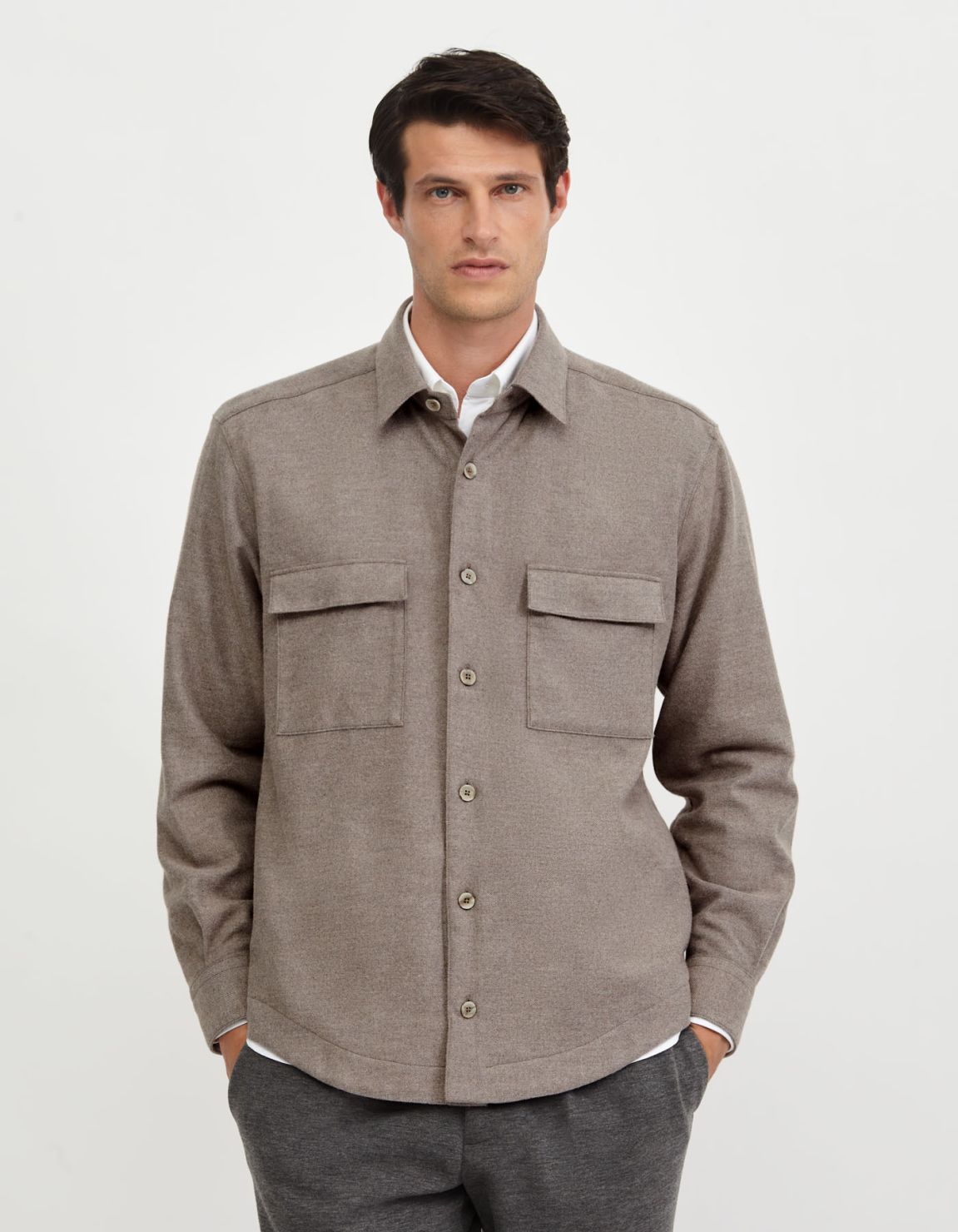 Dove Grey Twill Solid colour Shirt Collar spread Overshirt 3