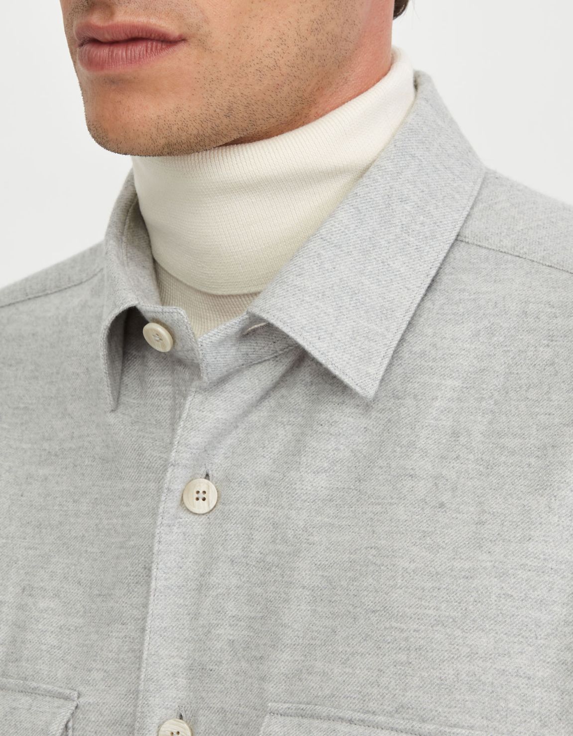 Grey Melange Twill Solid colour Shirt Collar spread Overshirt 2