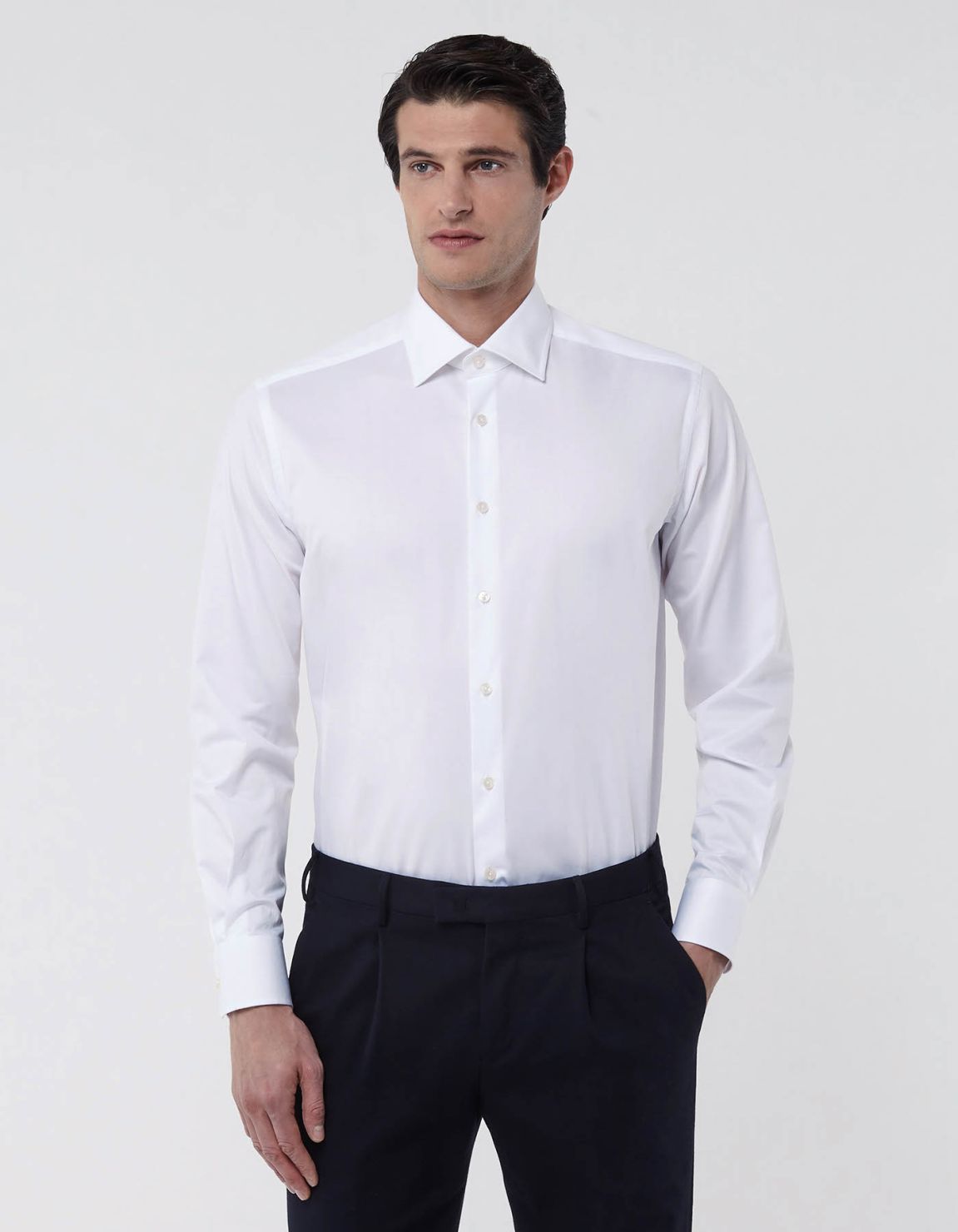 Camisa Cuello italiano Liso Sarga Blanco Evolution Classic Fit 3