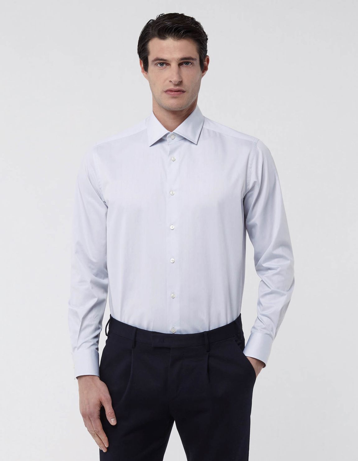 Grey Twill Solid colour Shirt Collar spread Evolution Classic Fit 3