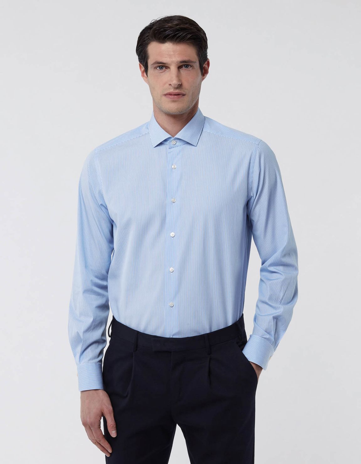 Sky Blue Poplin Stripe Shirt Collar small cutaway Evolution Classic Fit 3