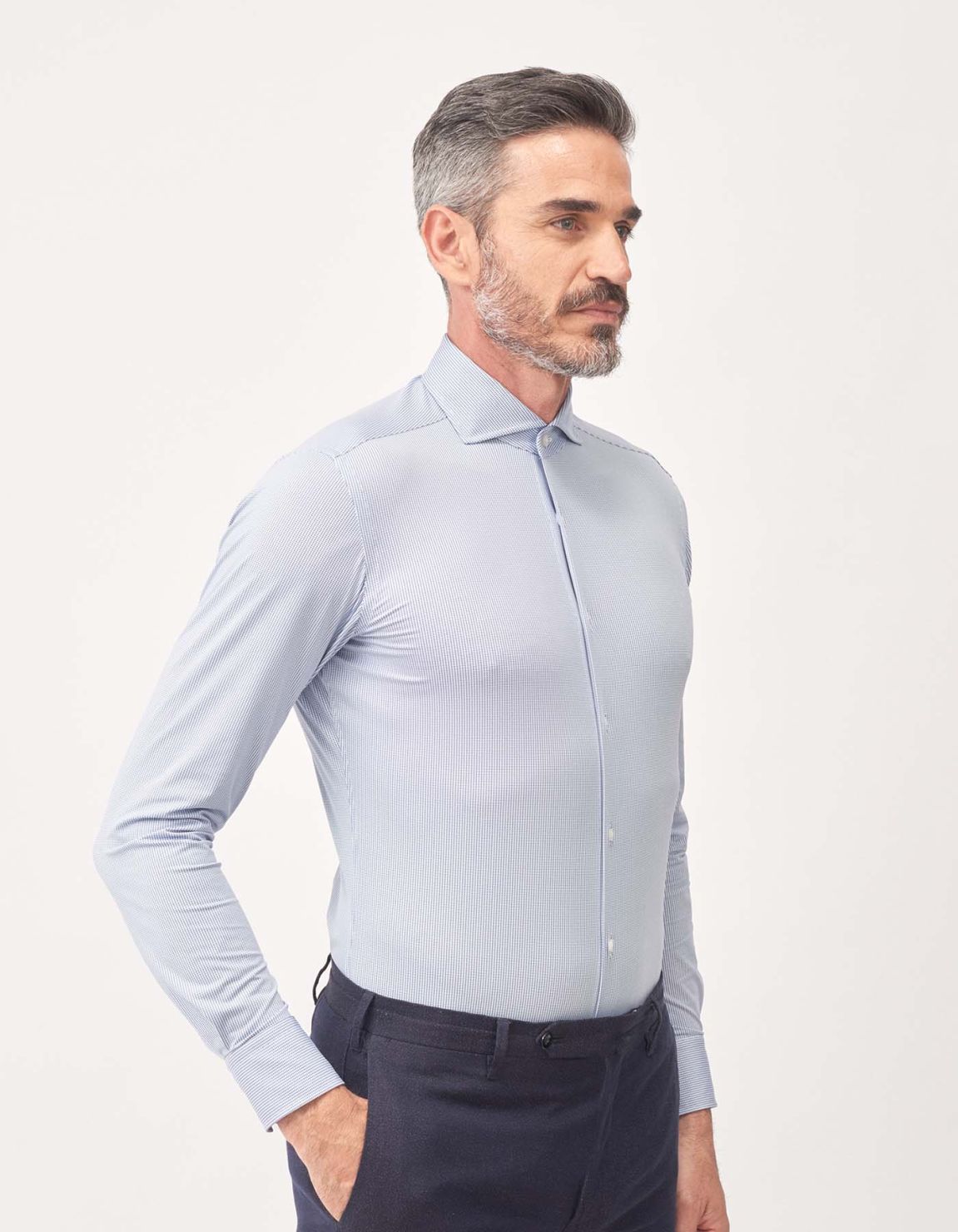 Camisa Cuello francés pequeño Azul Texturizado Liso Evolution Classic Fit 1