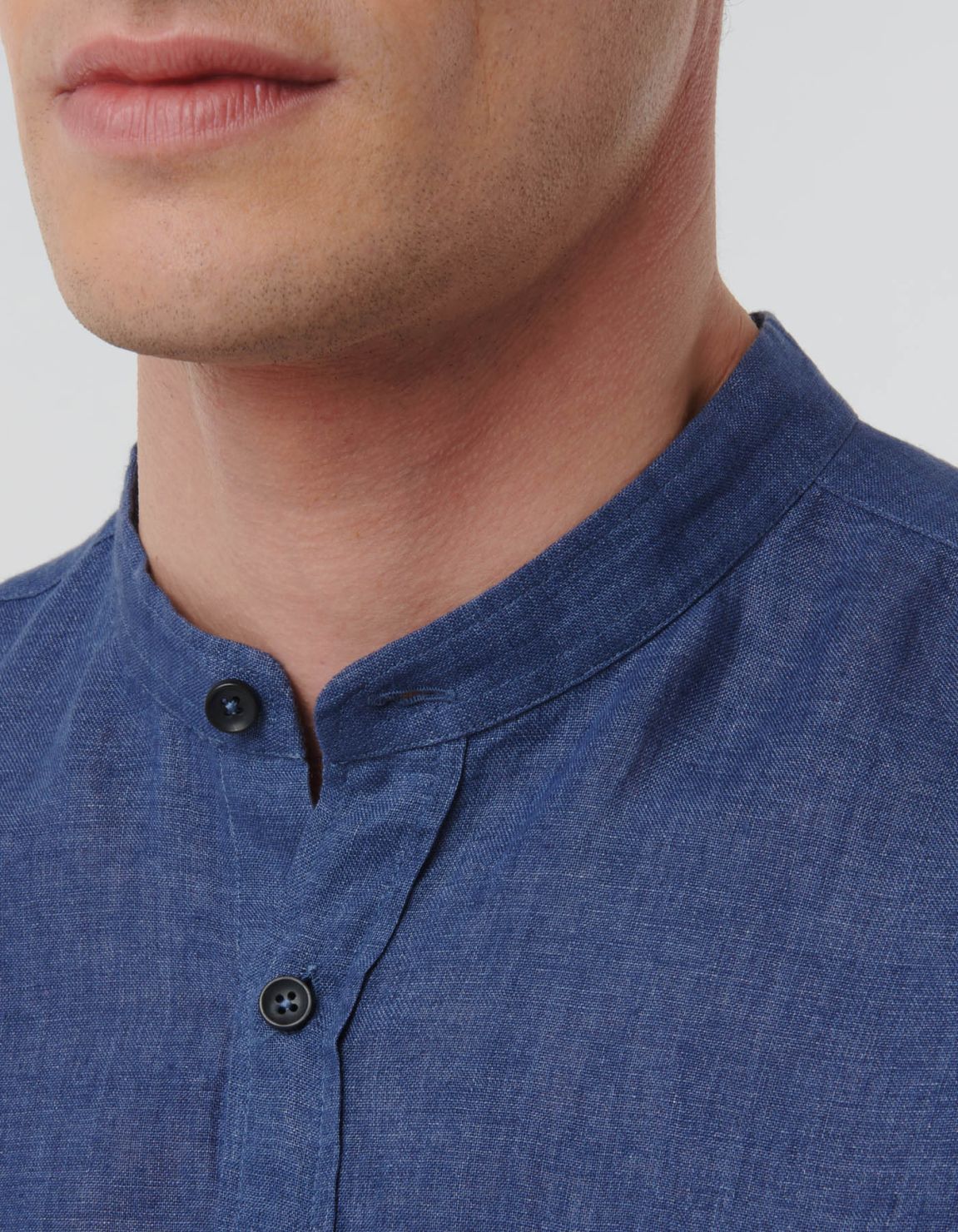 Camisa Cuello mao Liso Lino Azul avio Tailor Custom Fit 2