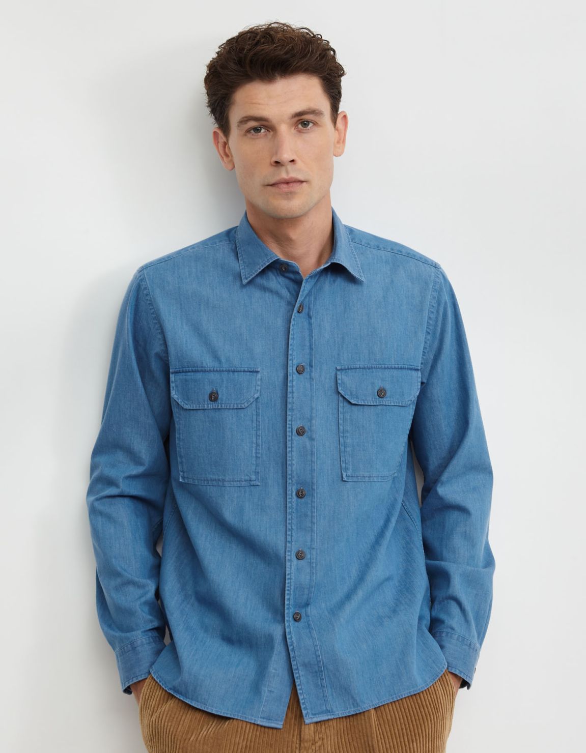 Blue jeans Indigo Solid colour Shirt Collar small spread Tailor Custom Fit 6