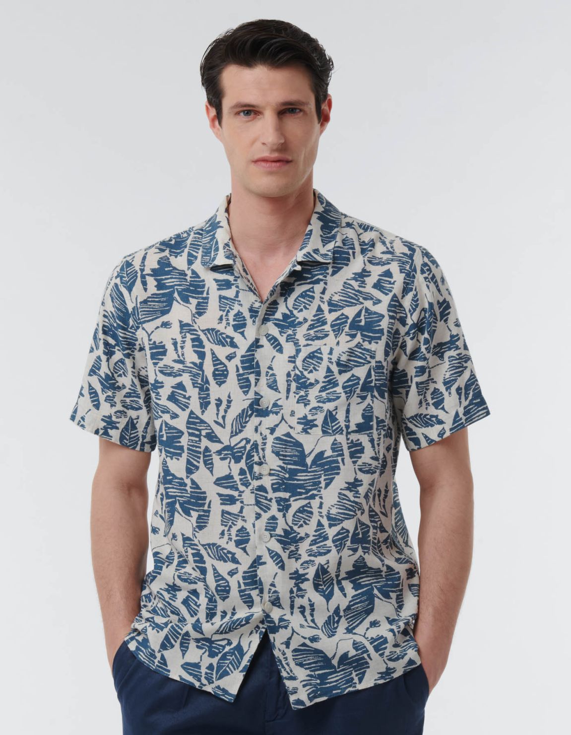 Camisa Cuello italiano Estampado Tela Azul Tailor Custom Fit 3