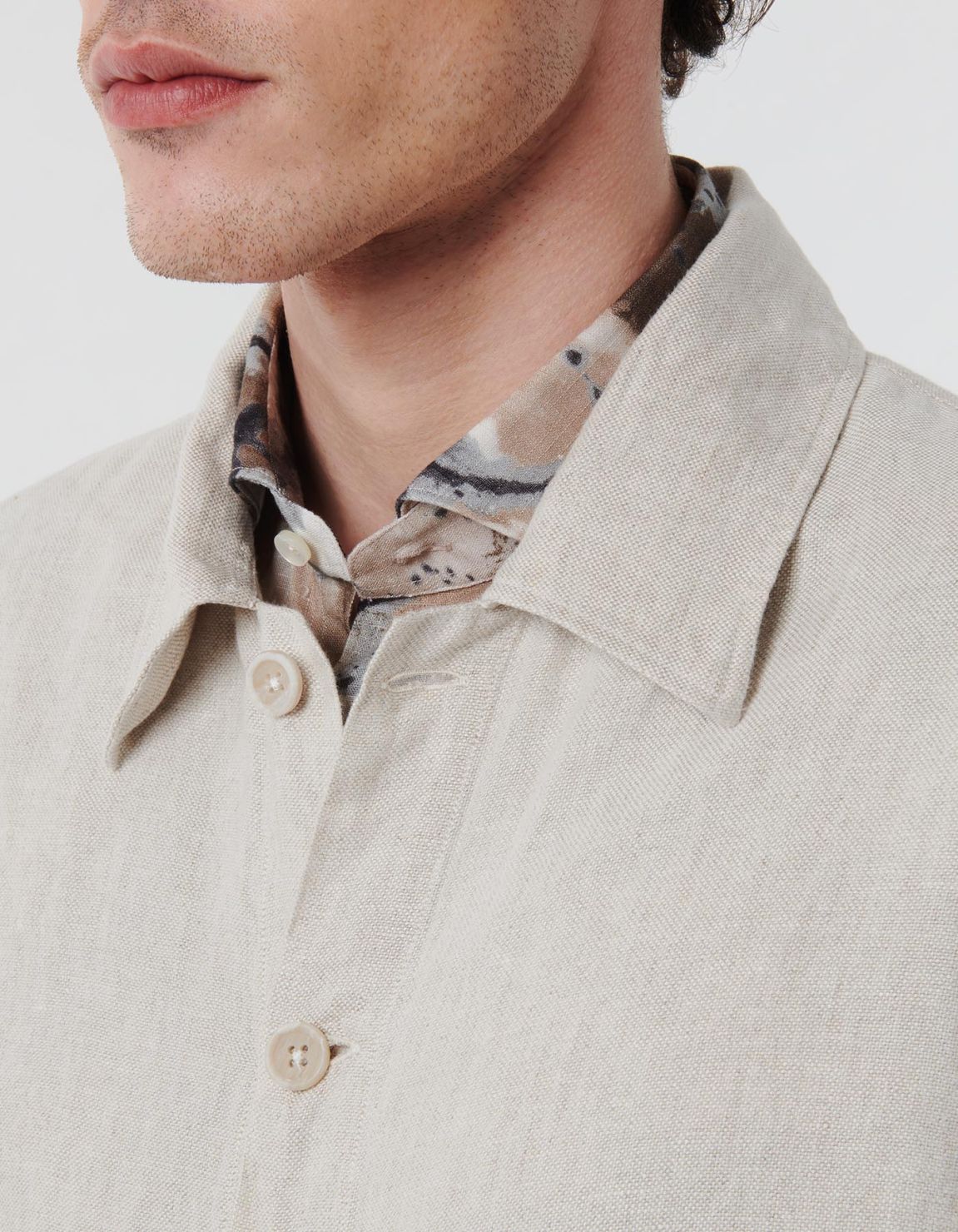 Beige Linen Solid colour Shirt Collar spread Over 2