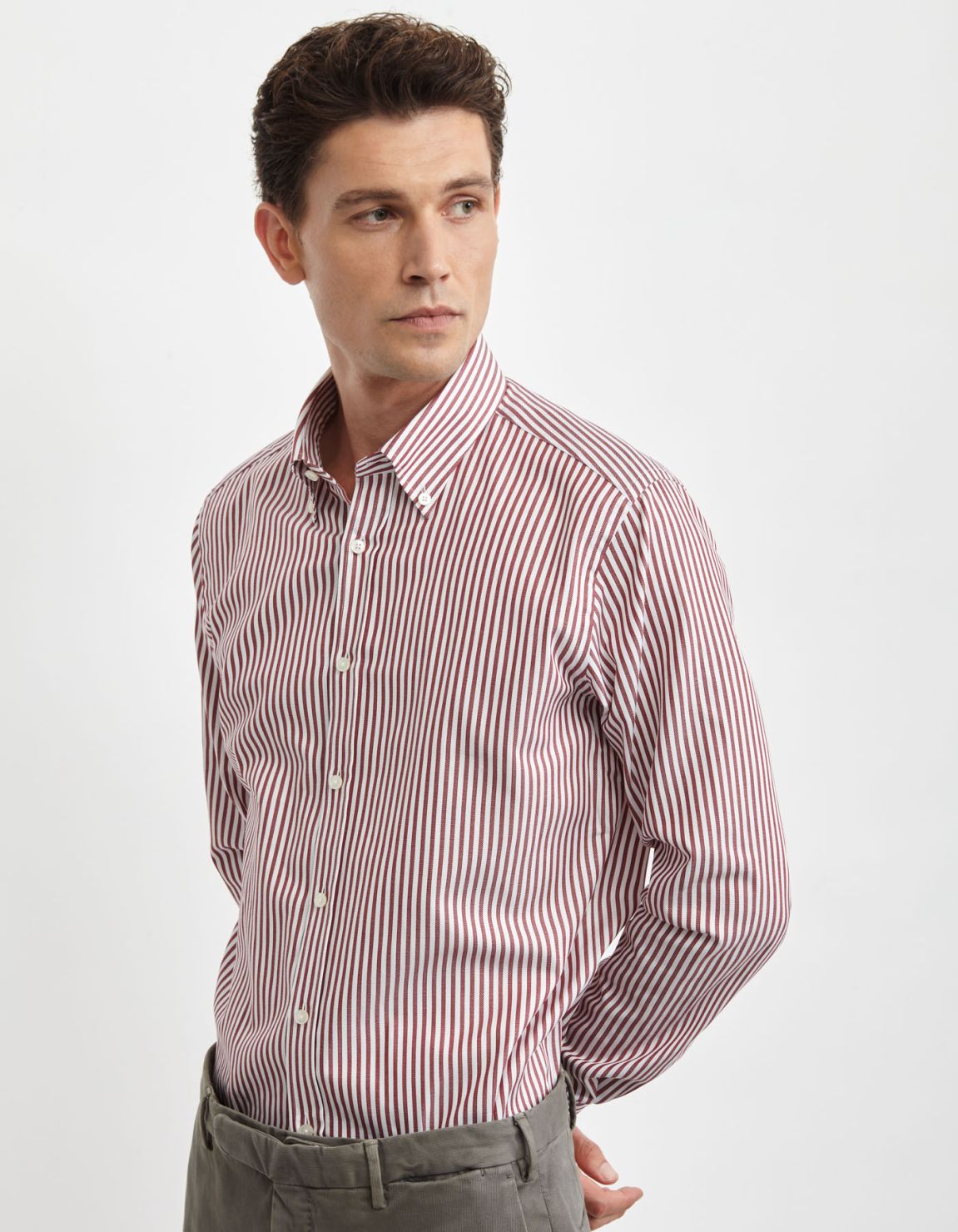 Red Textured Stripe Shirt Collar button down Tailor Custom Fit 2