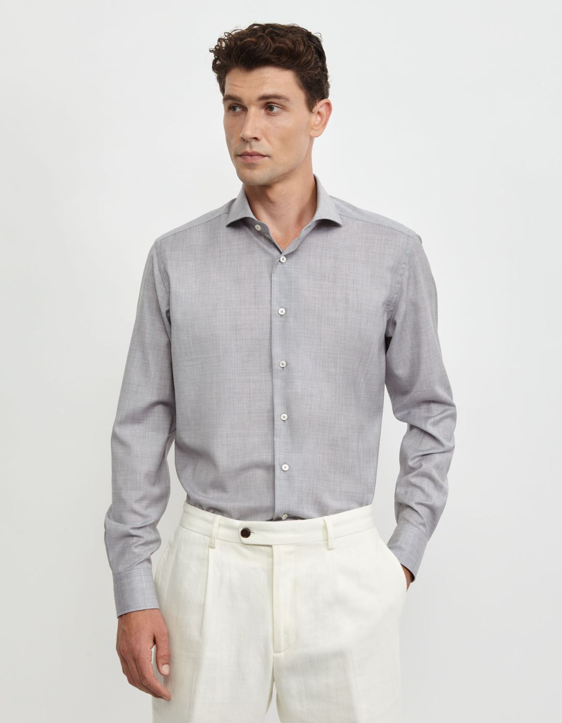 Chemise Col français Unie Toile Gris mélangé Tailor Custom Fit 6