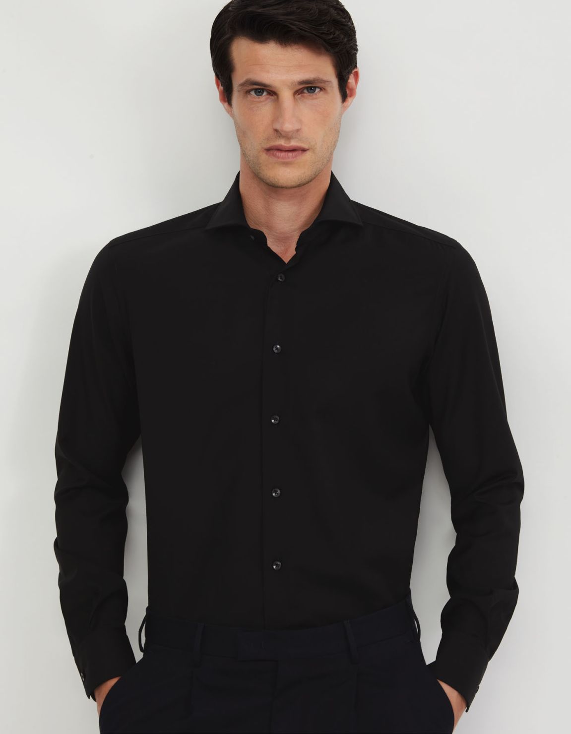 Camicia Collo francese Tinta Unita Tela Nero Tailor Custom Fit 3