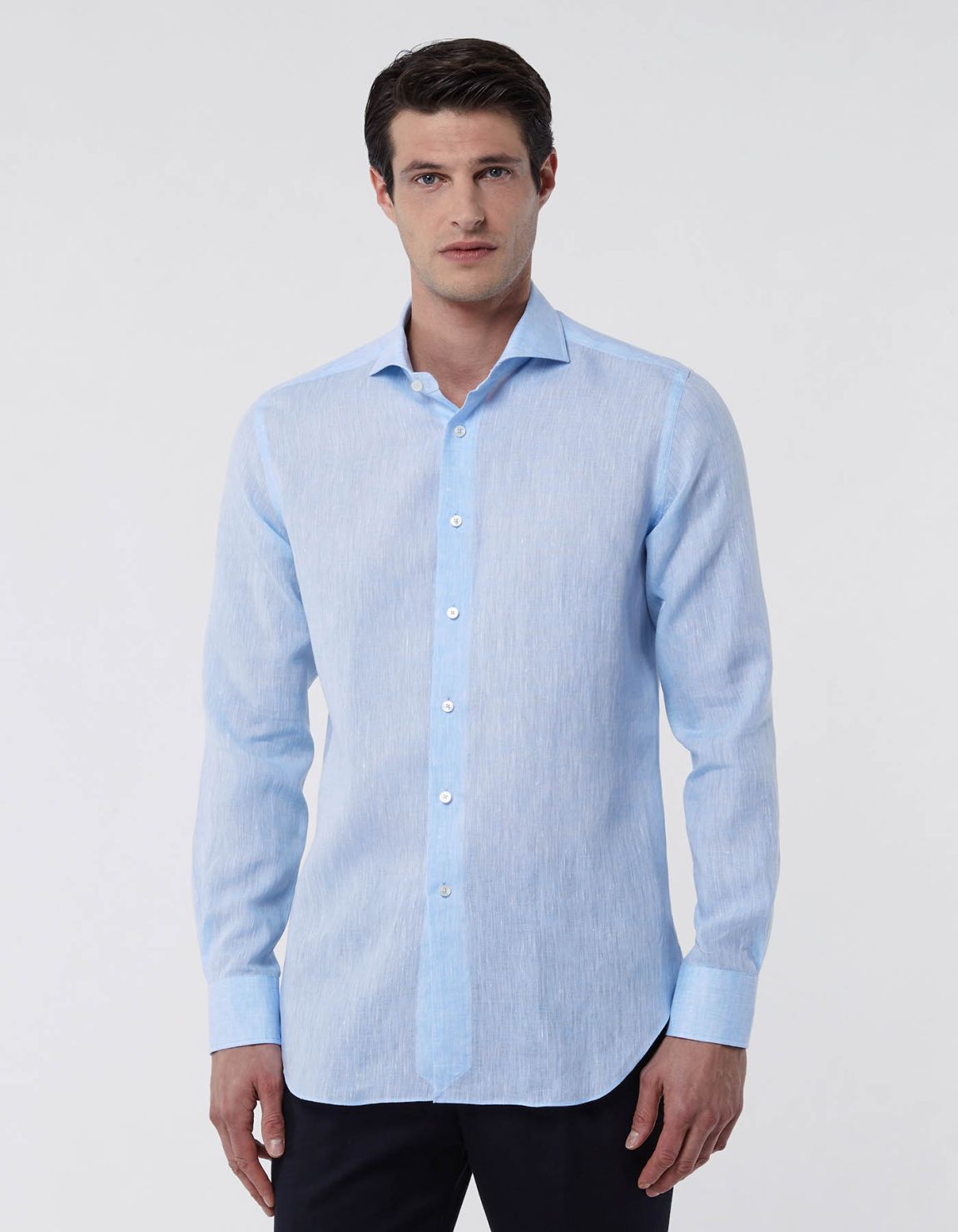 Camisa Cuello francés Liso Lino Celeste jaspeado Tailor Custom Fit 3