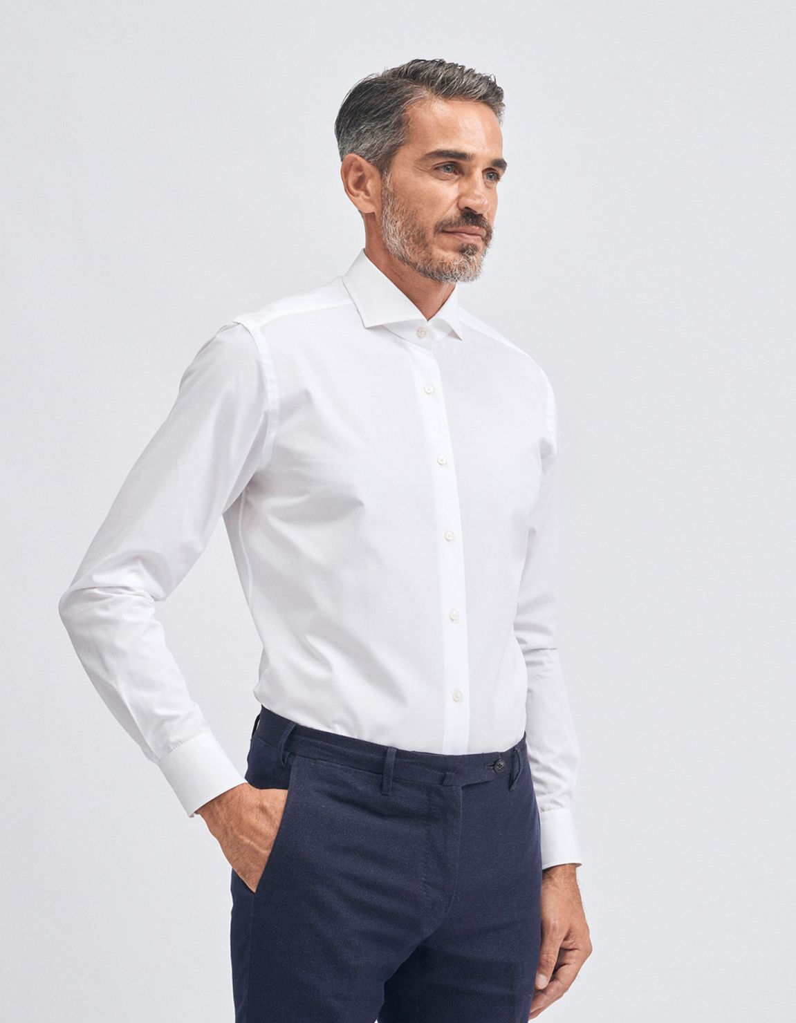 Camisa Cuello francés Blanco Tela Liso Tailor Custom Fit 1