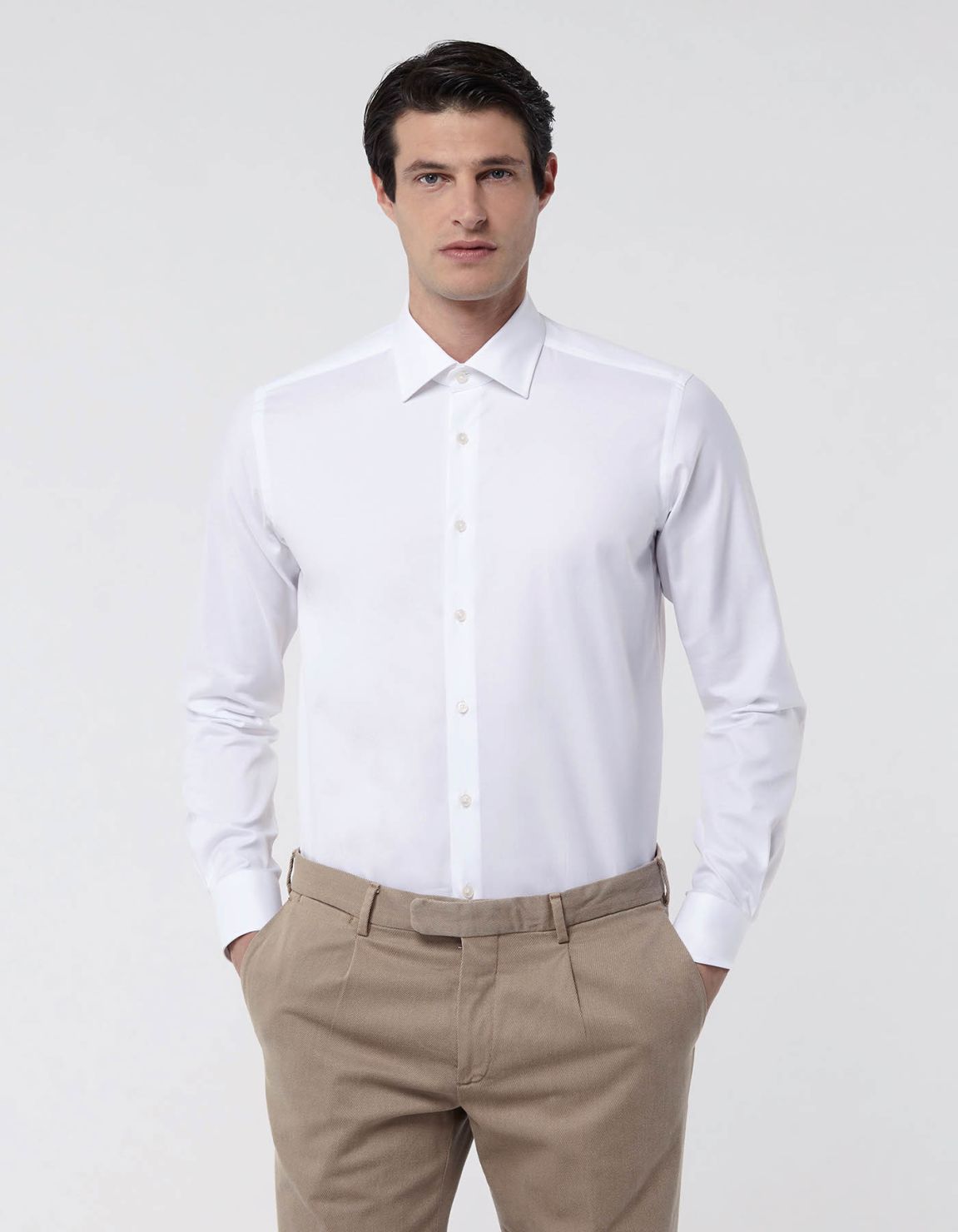 Camisa Cuello italiano Liso Oxford Blanco Tailor Custom Fit 3