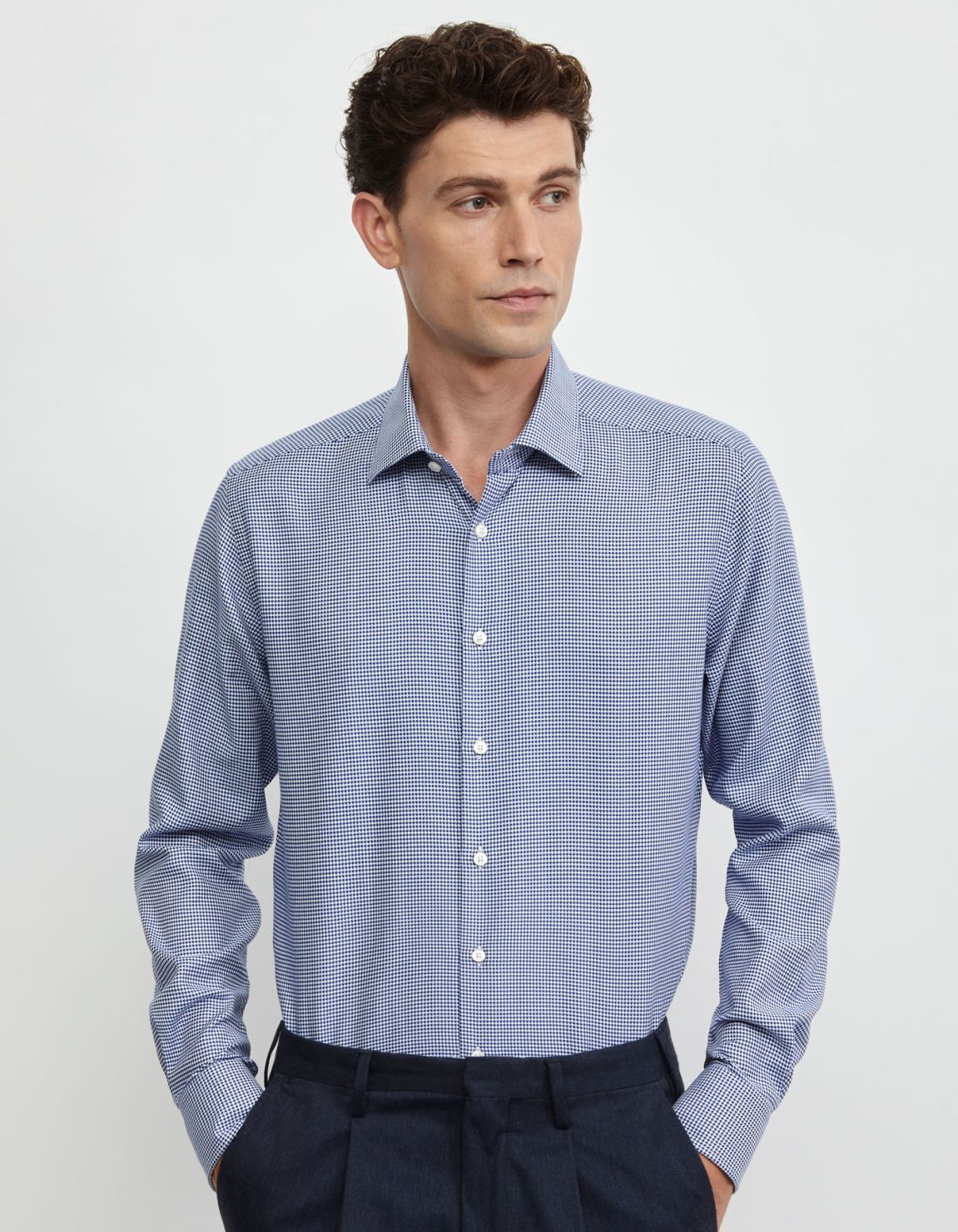 Blue Textured Pattern Shirt Collar spread Tailor Custom Fit 3