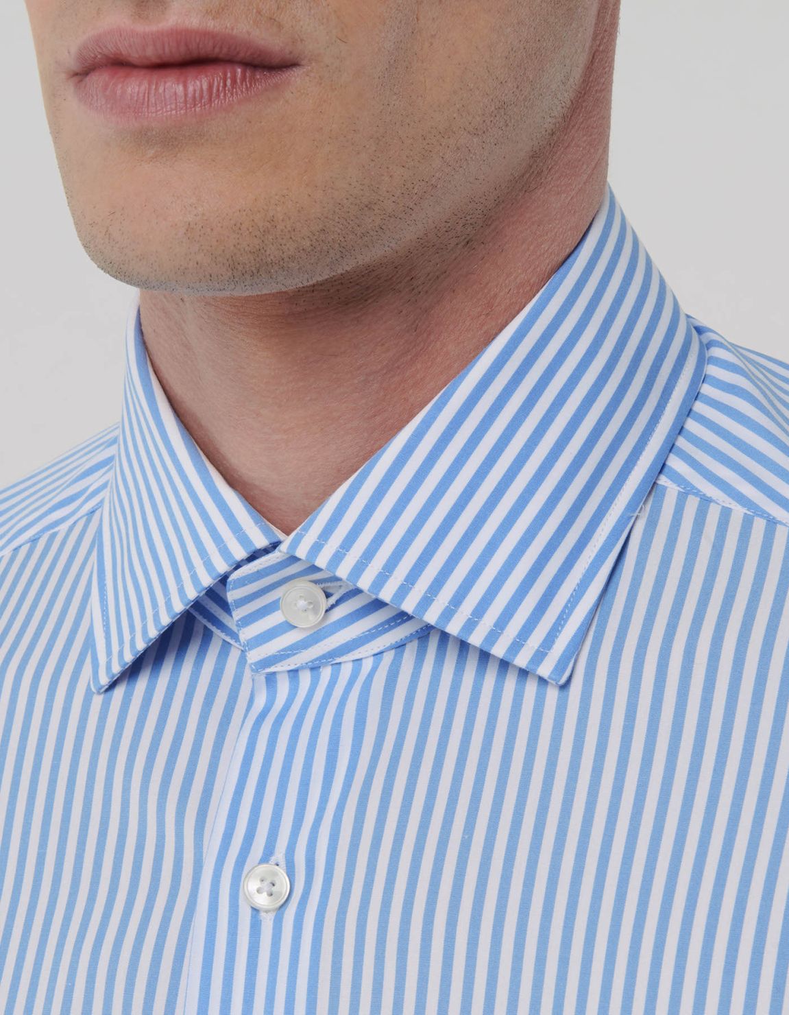 Light Blue Poplin Stripe Shirt Collar spread Tailor Custom Fit 2