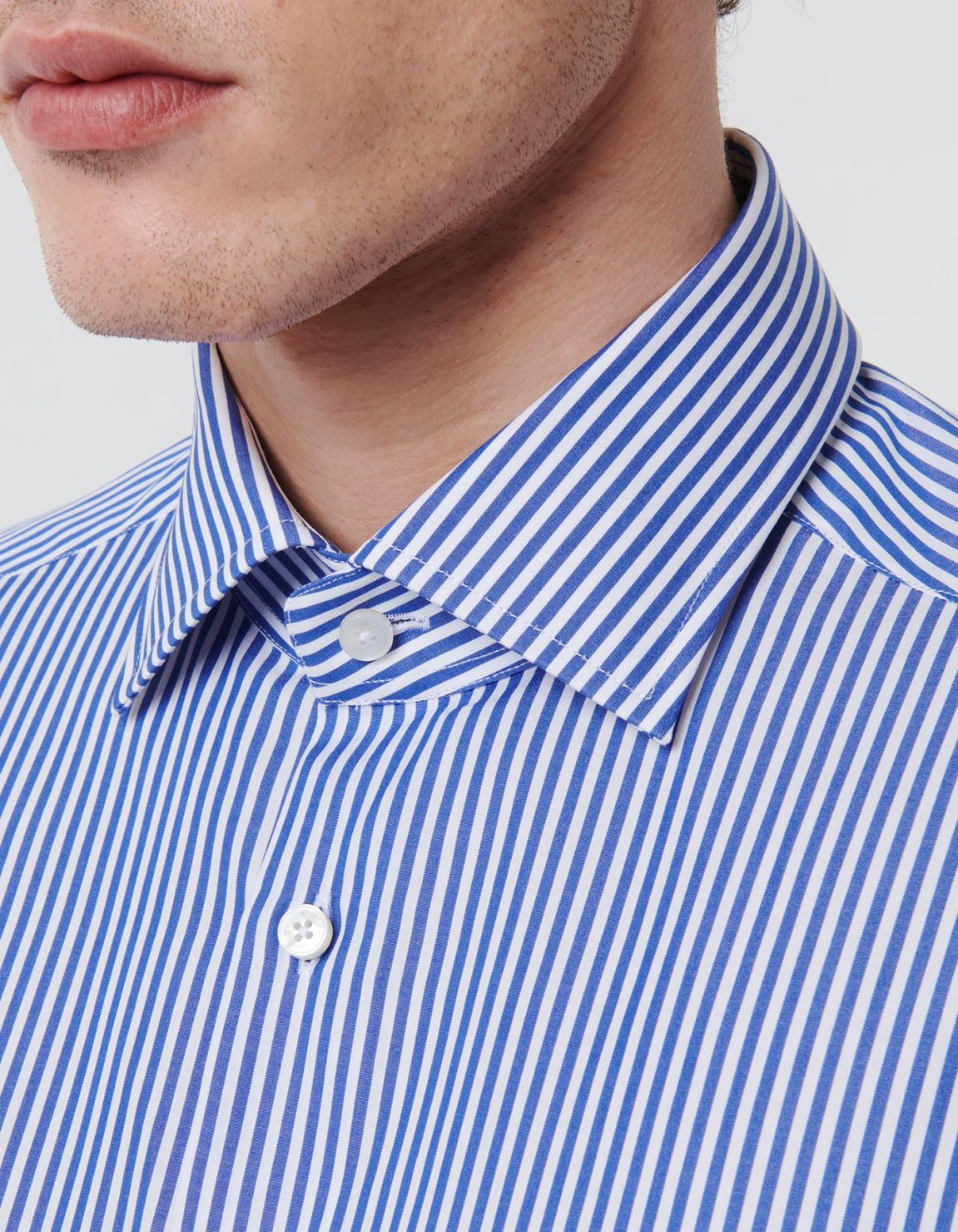 Blue Poplin Stripe Shirt Collar spread Tailor Custom Fit 2