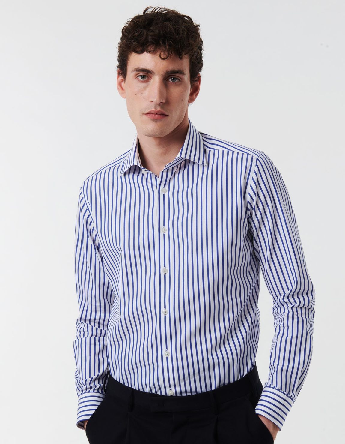 Blue Poplin Stripe Shirt Collar spread Tailor Custom Fit 3