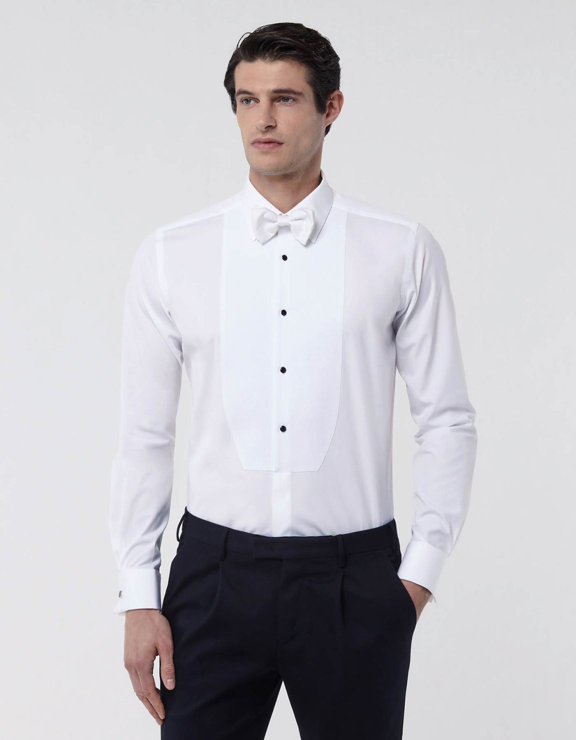 Chemise Col italien Unie Popeline Blanc Tailor Custom Fit 3