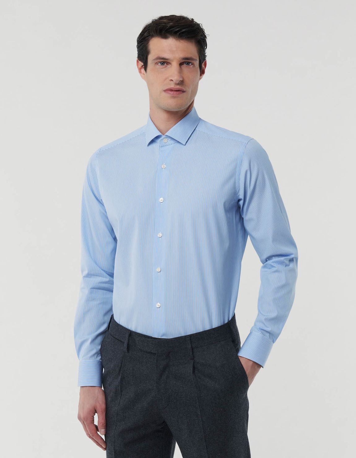 Chemise Col français petit Rayure Popeline Bleu ciel pâle Tailor Custom Fit 3