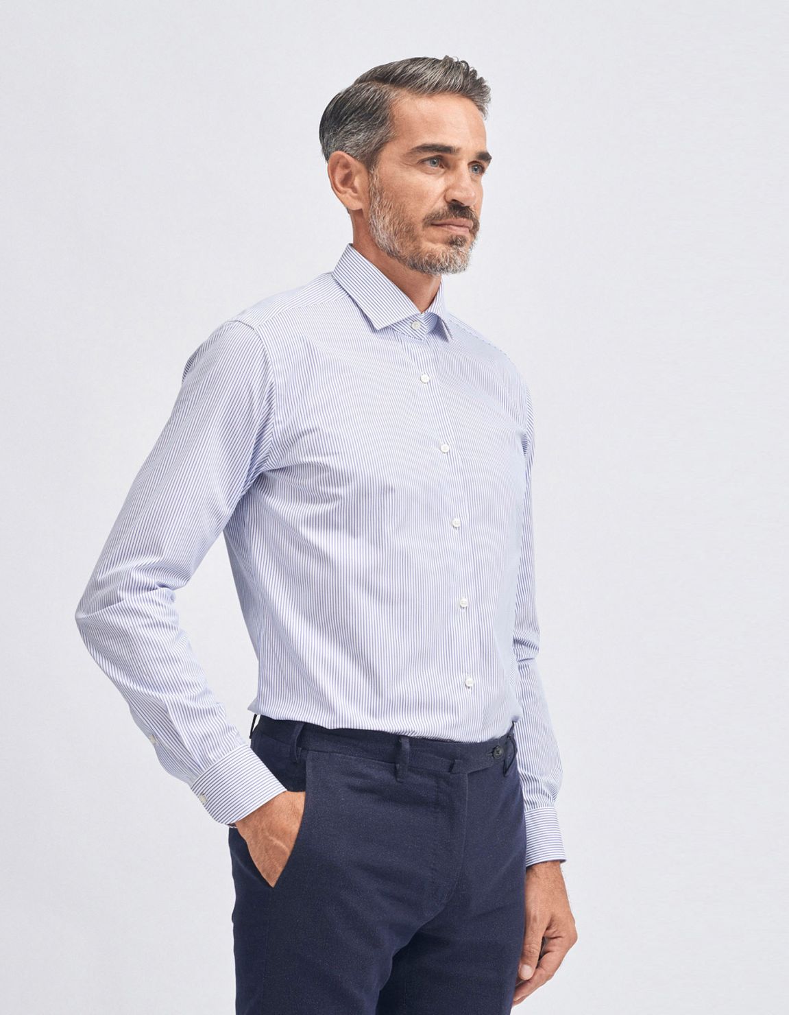 Chemise Col français petit Bleu Popeline Rayure Tailor Custom Fit 1