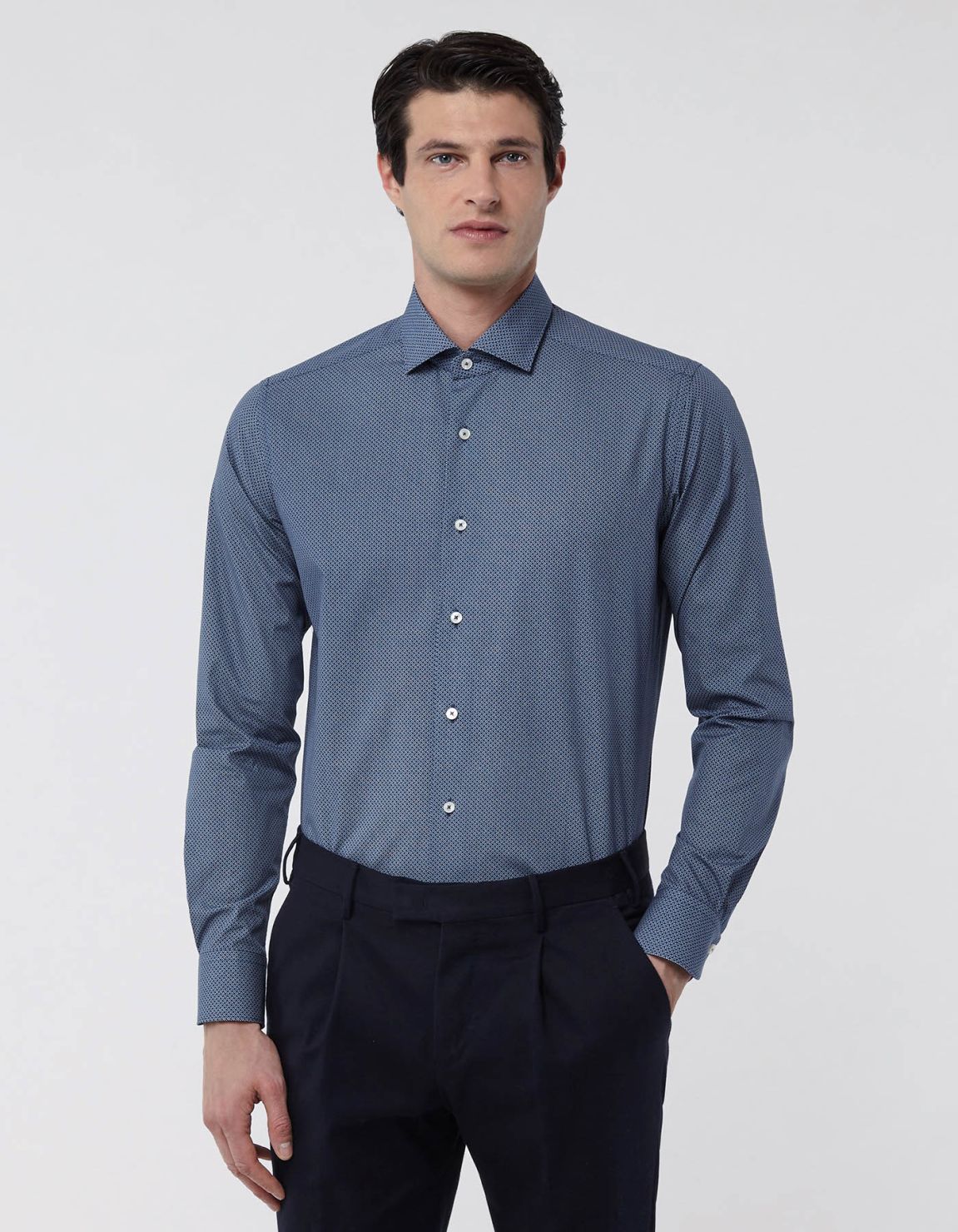 Chemise Col français petit Fantaisie Popeline Bleu Tailor Custom Fit 3