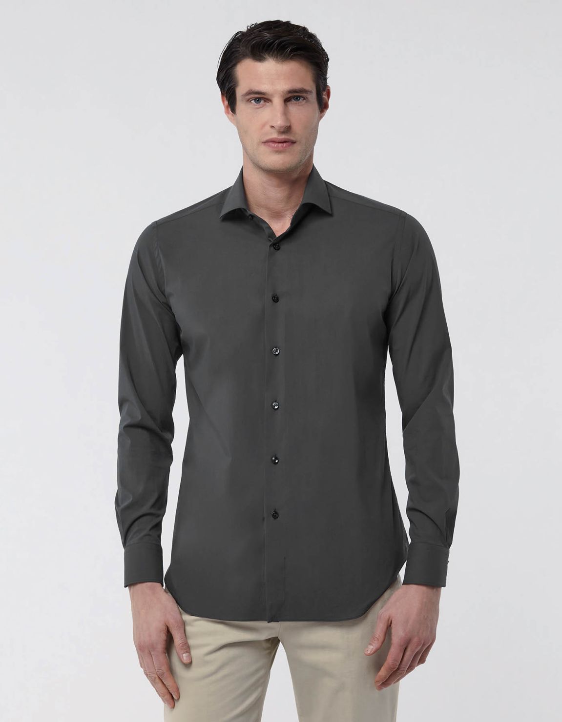 Dark Grey Poplin Solid colour Shirt Collar small cutaway Tailor Custom Fit 3