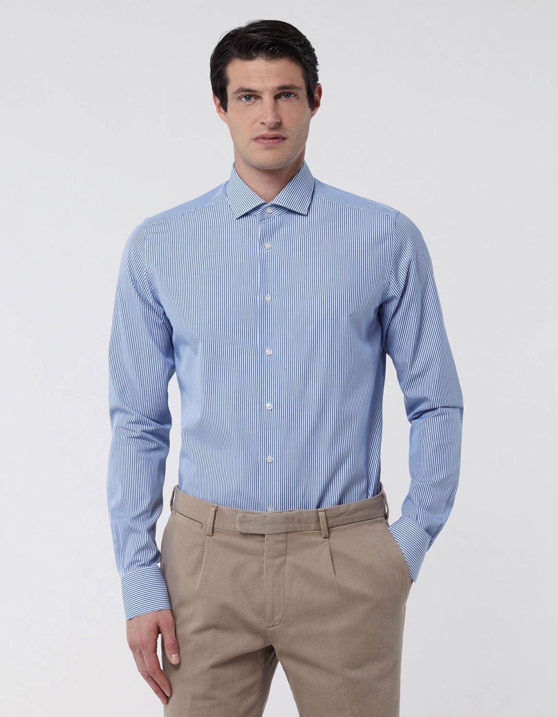 Chemise Col français petit Rayure Popeline Bleu ciel opaque Tailor Custom Fit 3