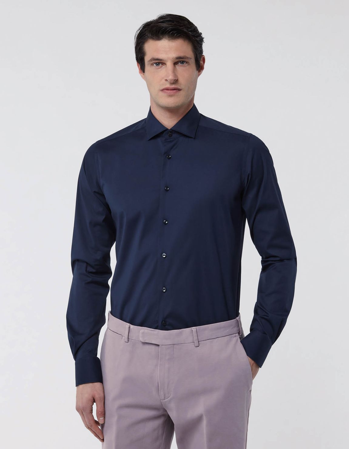 Chemise Col français petit Unie Popeline Bleu marine Tailor Custom Fit 3