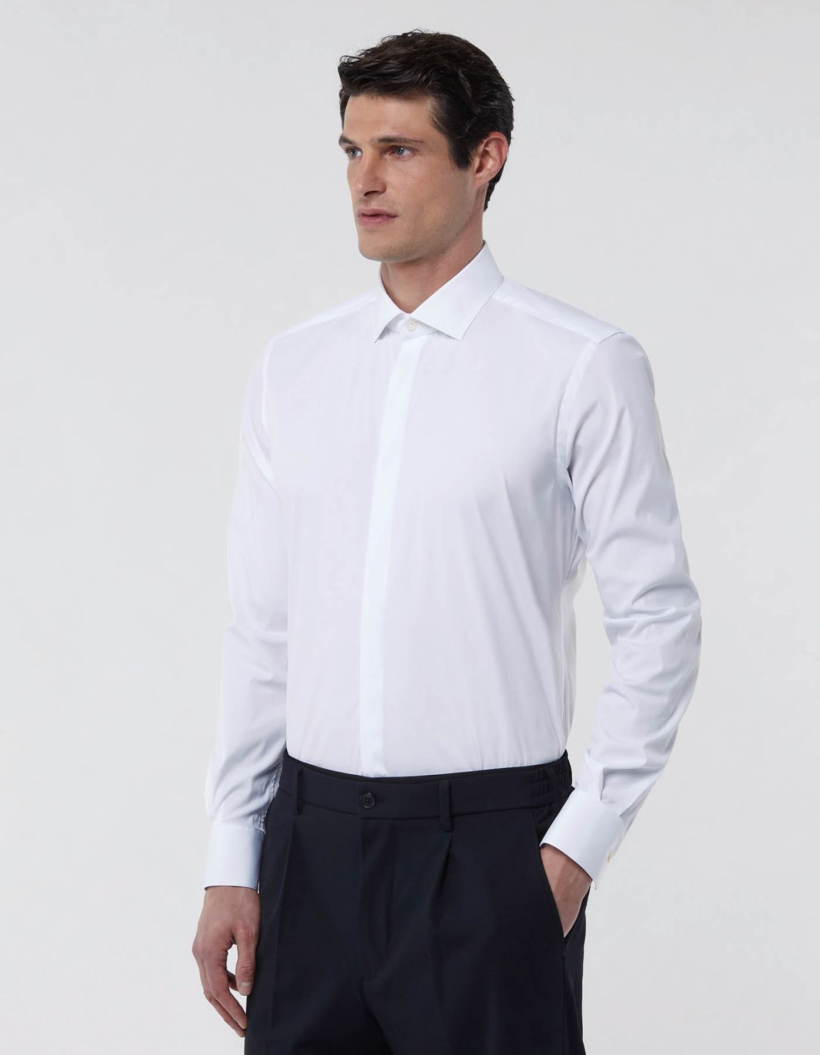 White Poplin Solid colour Shirt Collar cutaway Slim Fit 3