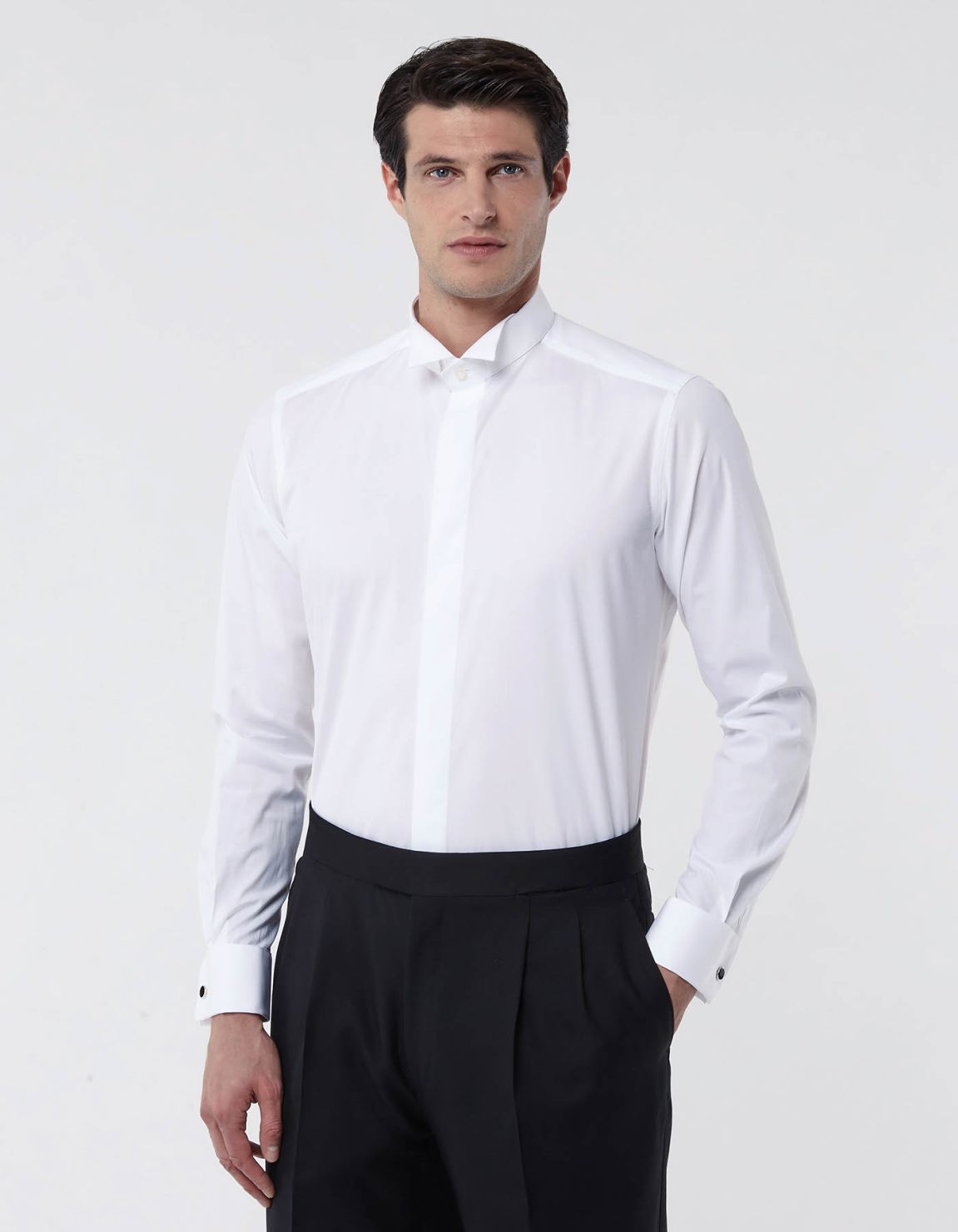 White Poplin Solid colour Shirt Collar wing tip Slim Fit 3