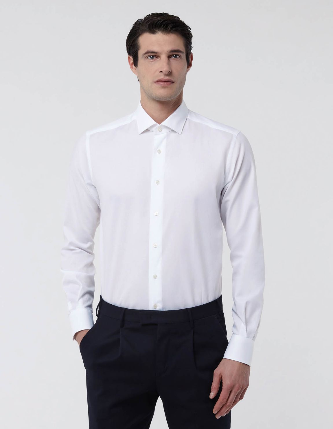 Chemise Col français petit Unie Oxford Blanc Slim Fit 3