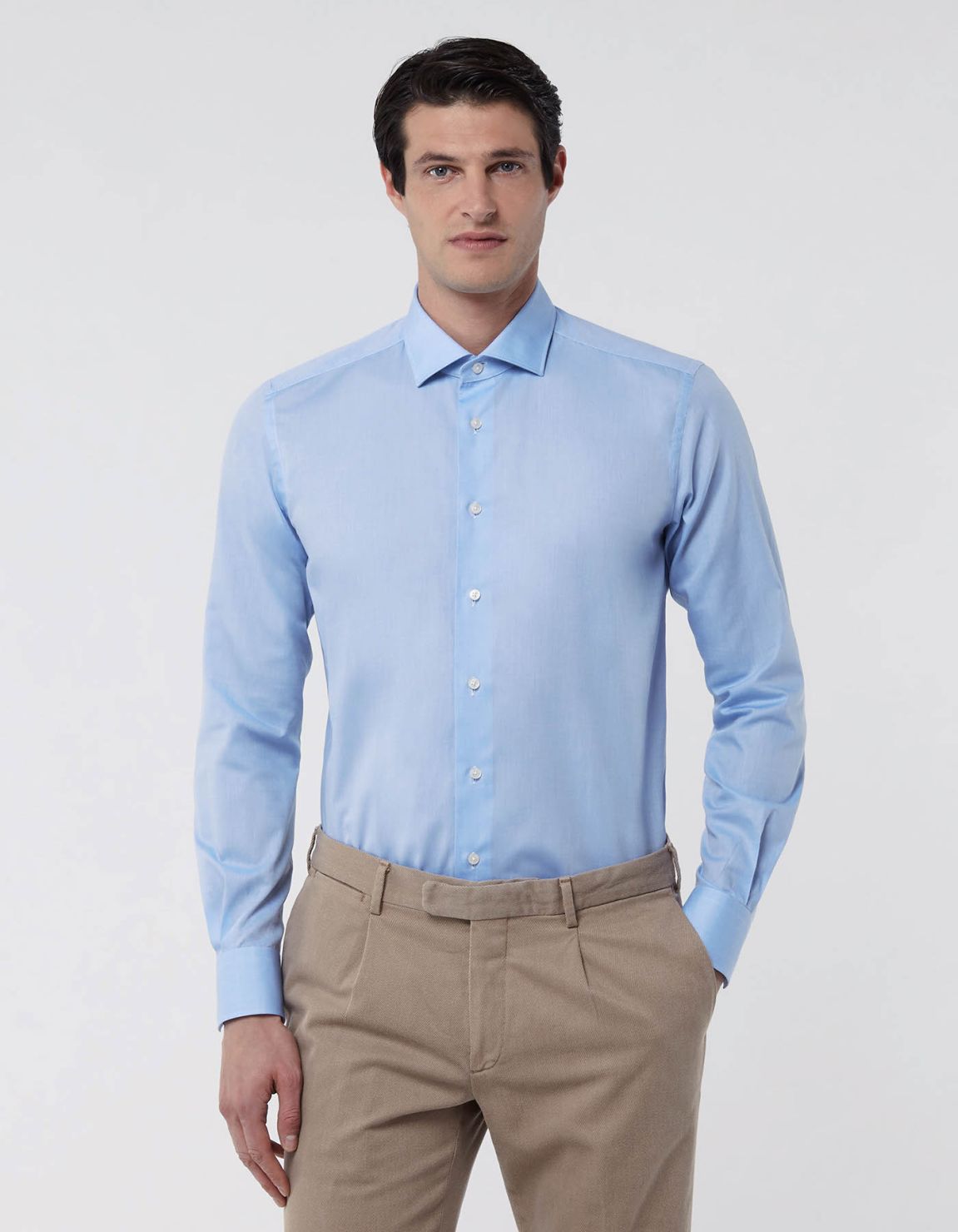 Chemise Col français petit Unie Oxford Bleu ciel Slim Fit 3