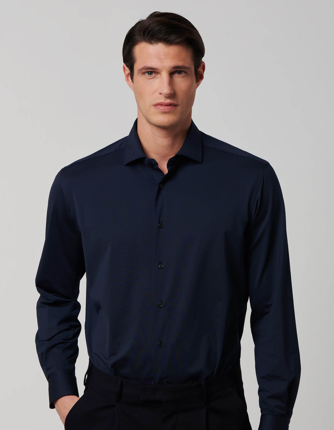 Navy Blue Textured Solid colour Shirt Collar small cutaway for - Xacus