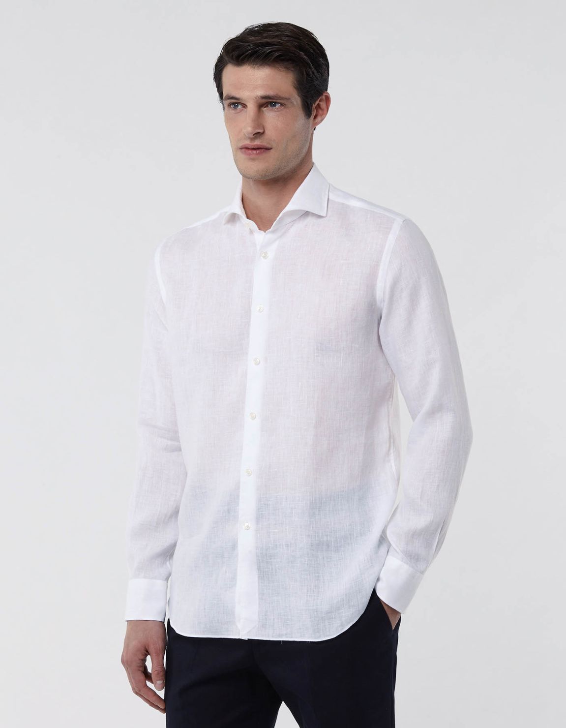 Camisa Cuello francés Liso Lino Blanco Tailor Custom Fit 4