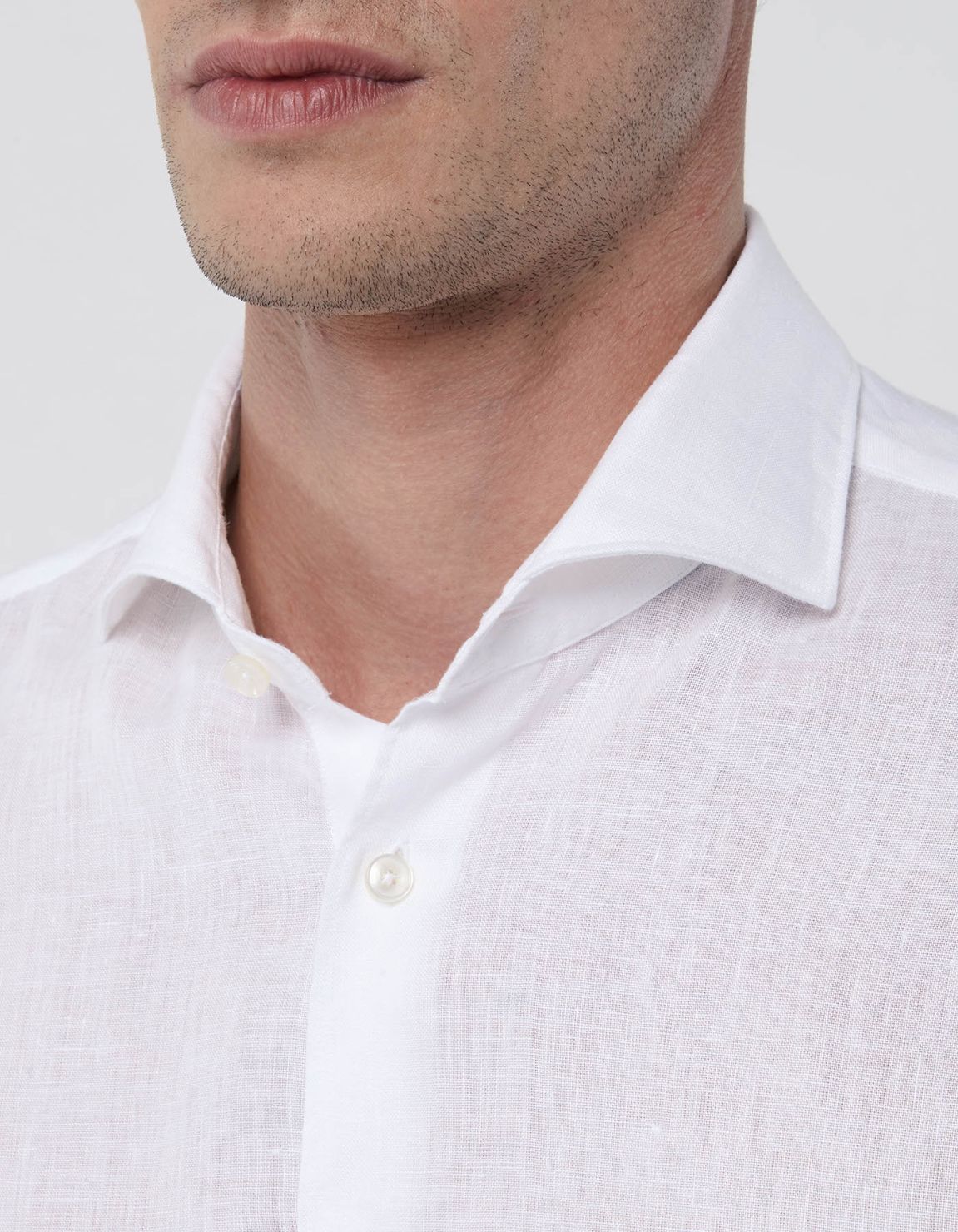 Camisa Cuello francés Liso Lino Blanco Tailor Custom Fit 3