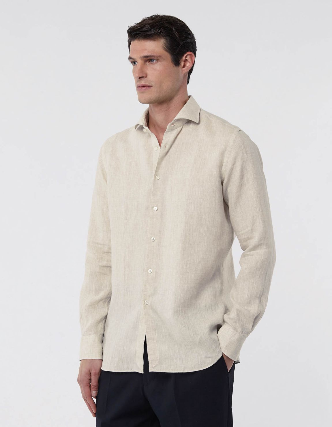 Beige Linen Solid colour Shirt Collar cutaway Tailor Custom Fit 4