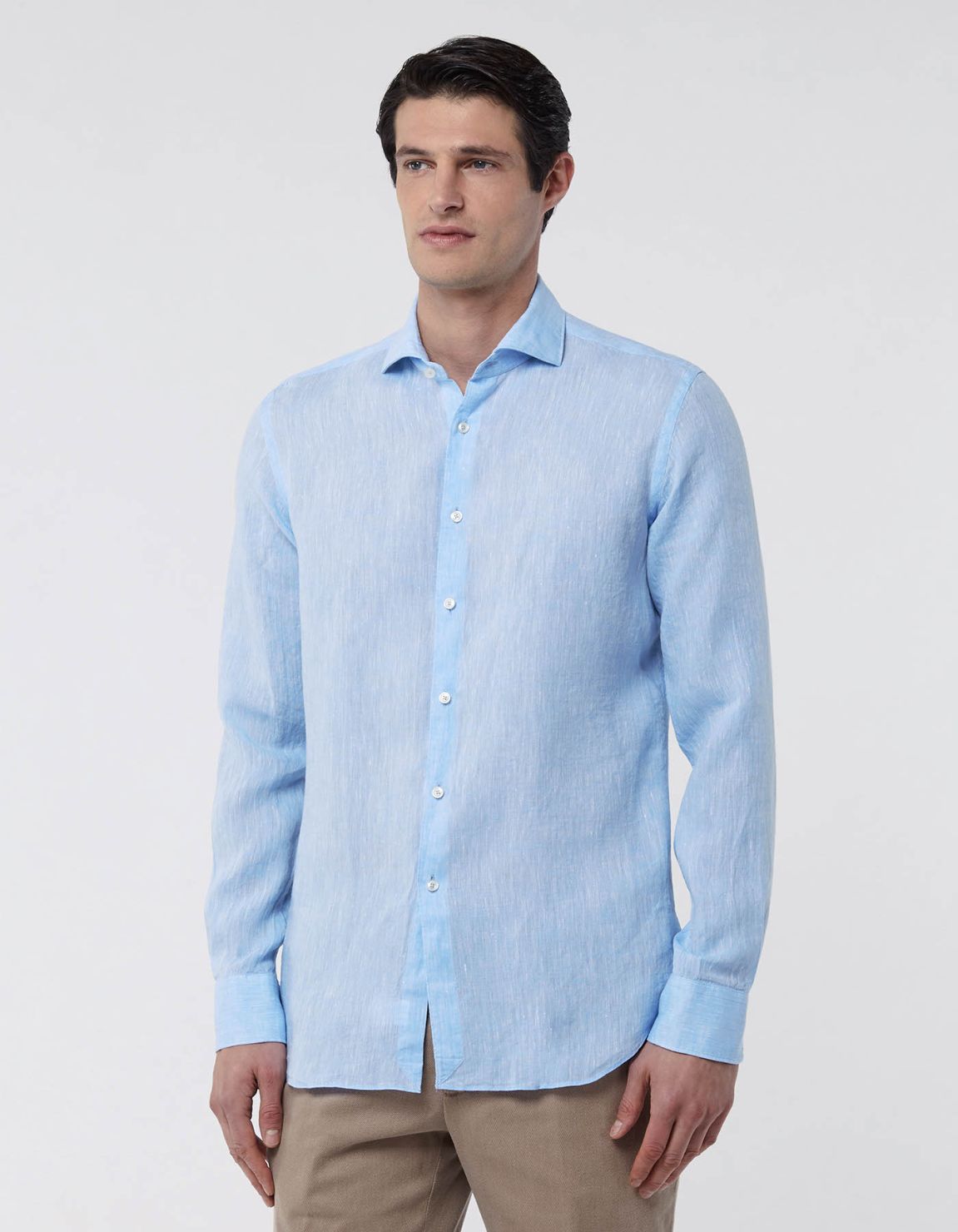 Chemise Col français Unie Lin Bleu ciel mélangé Tailor Custom Fit 4