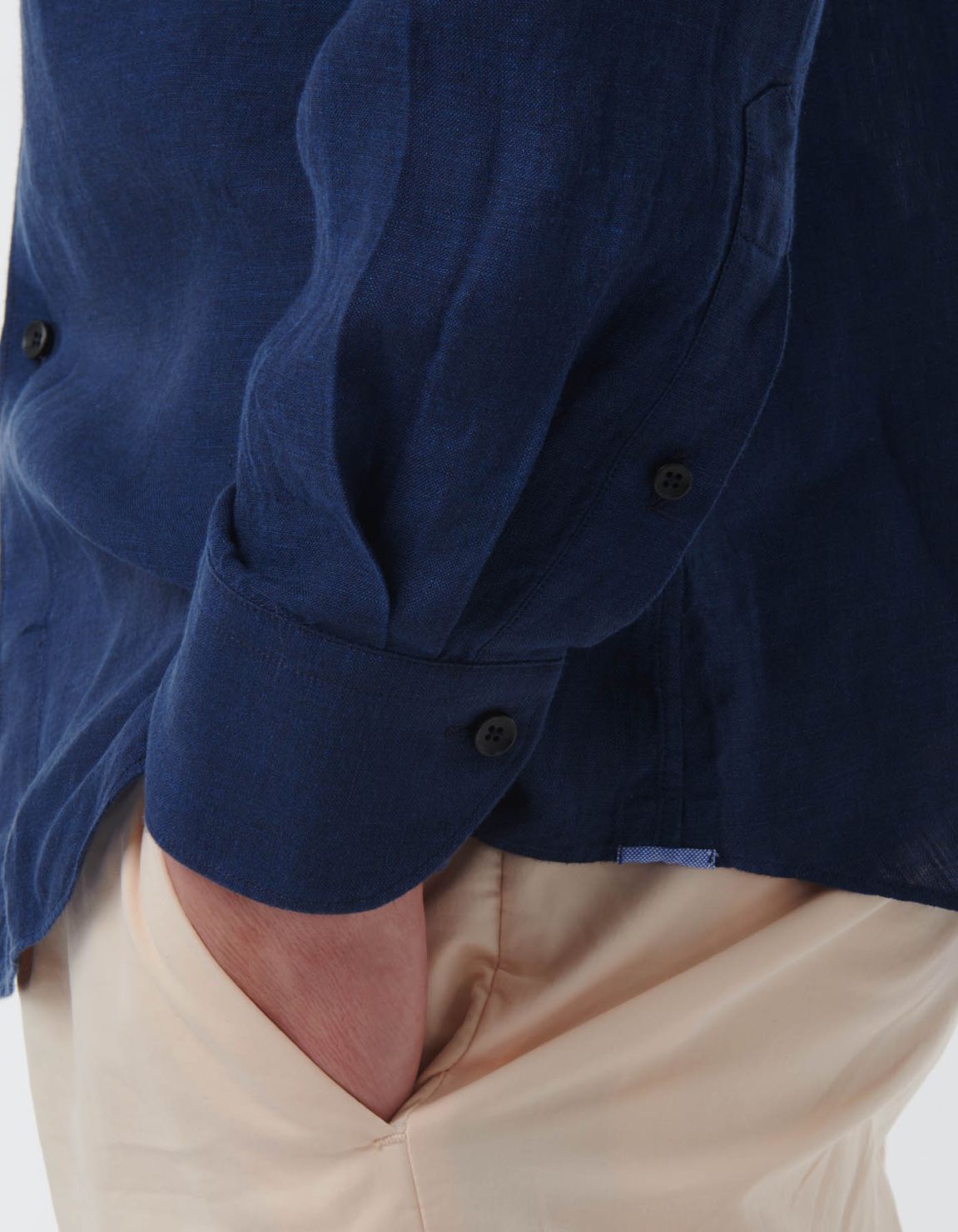 Navy Blue Linen Solid colour Shirt Collar cutaway Tailor Custom Fit 5