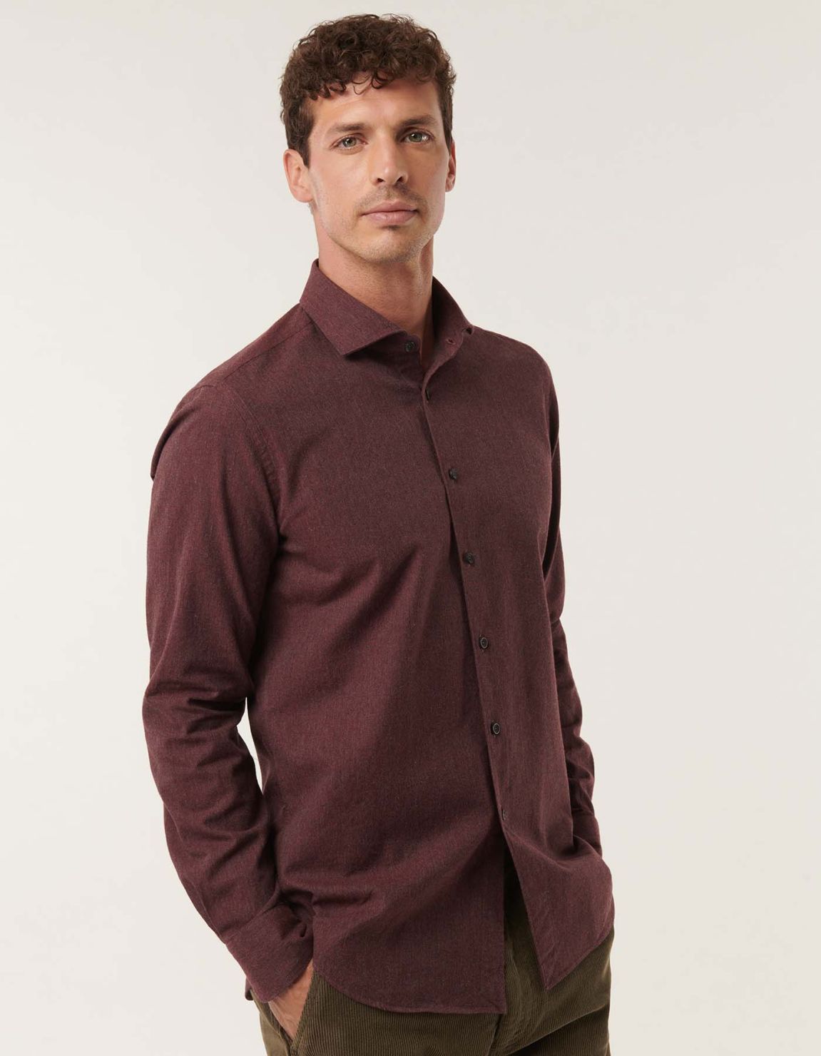 Camicia Collo francese Tinta Unita Twill Bordeaux Tailor Custom Fit 1