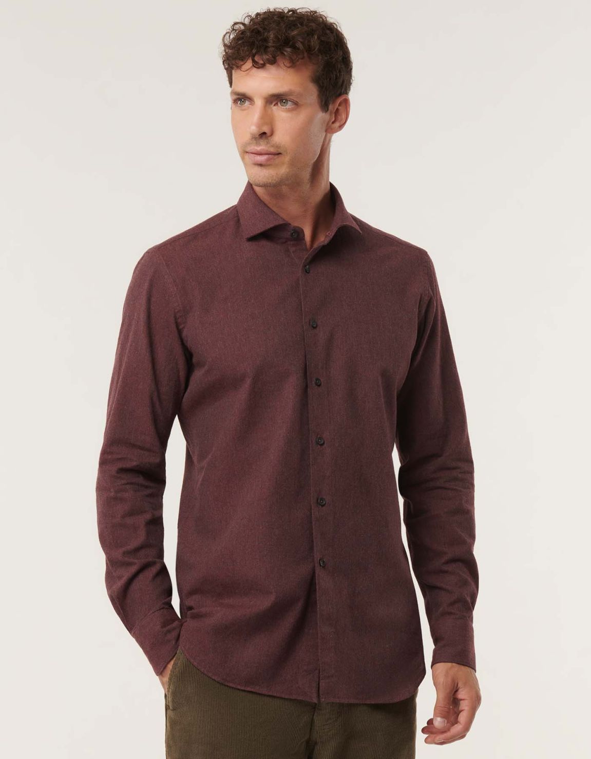 Camicia Collo francese Tinta Unita Twill Bordeaux Tailor Custom Fit 5