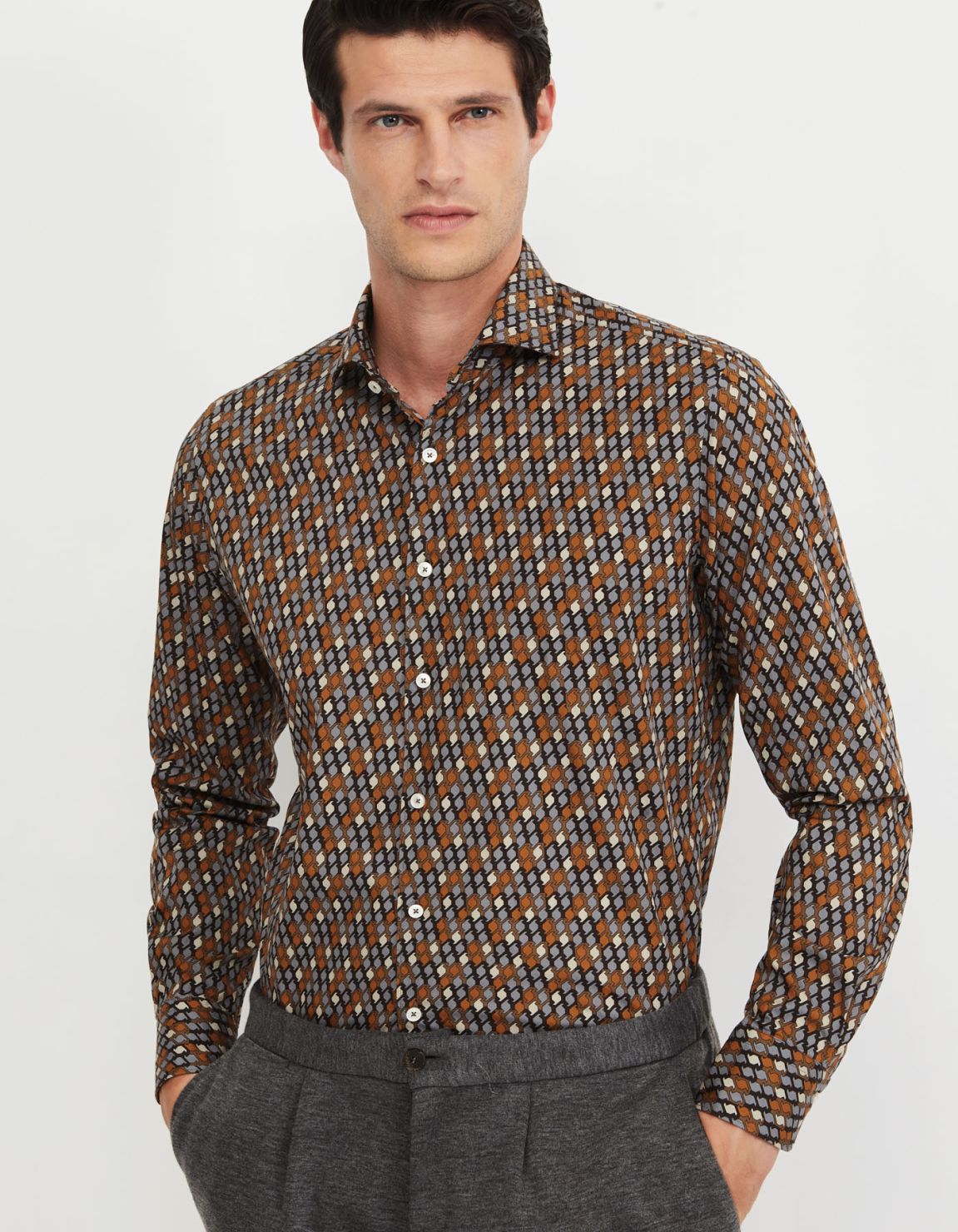 Chemise Col français Fantaisie Popeline Marron Tailor Custom Fit 6