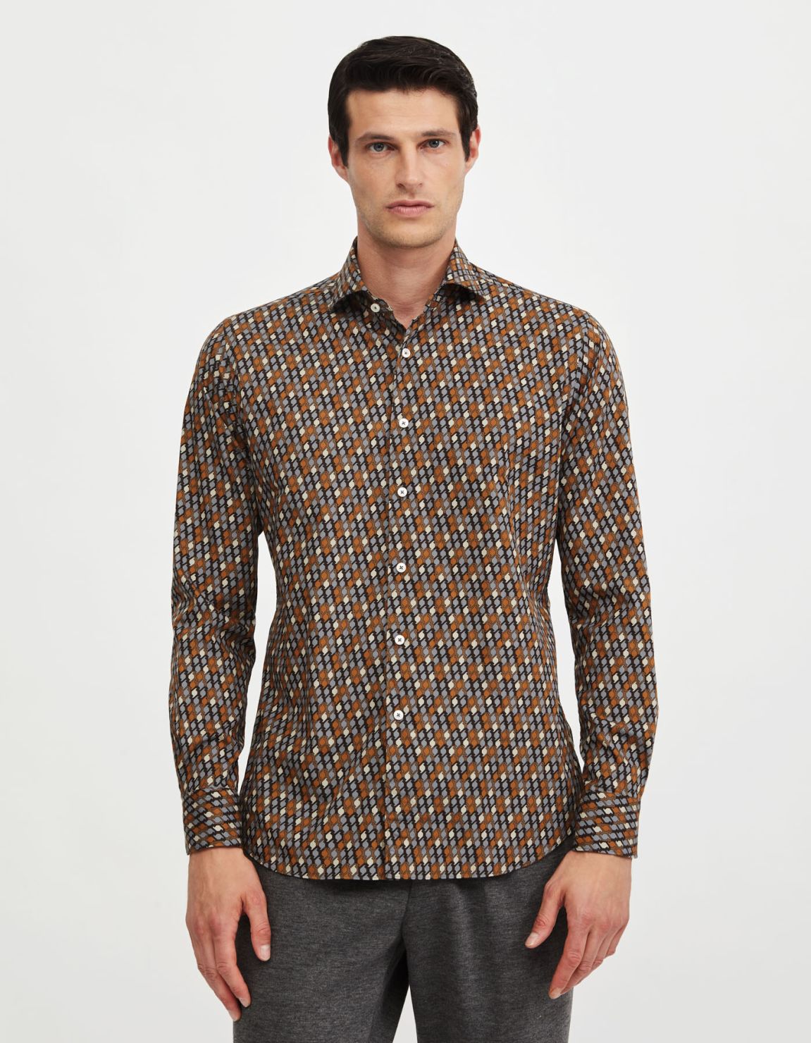 Chemise Col français Fantaisie Popeline Marron Tailor Custom Fit 7