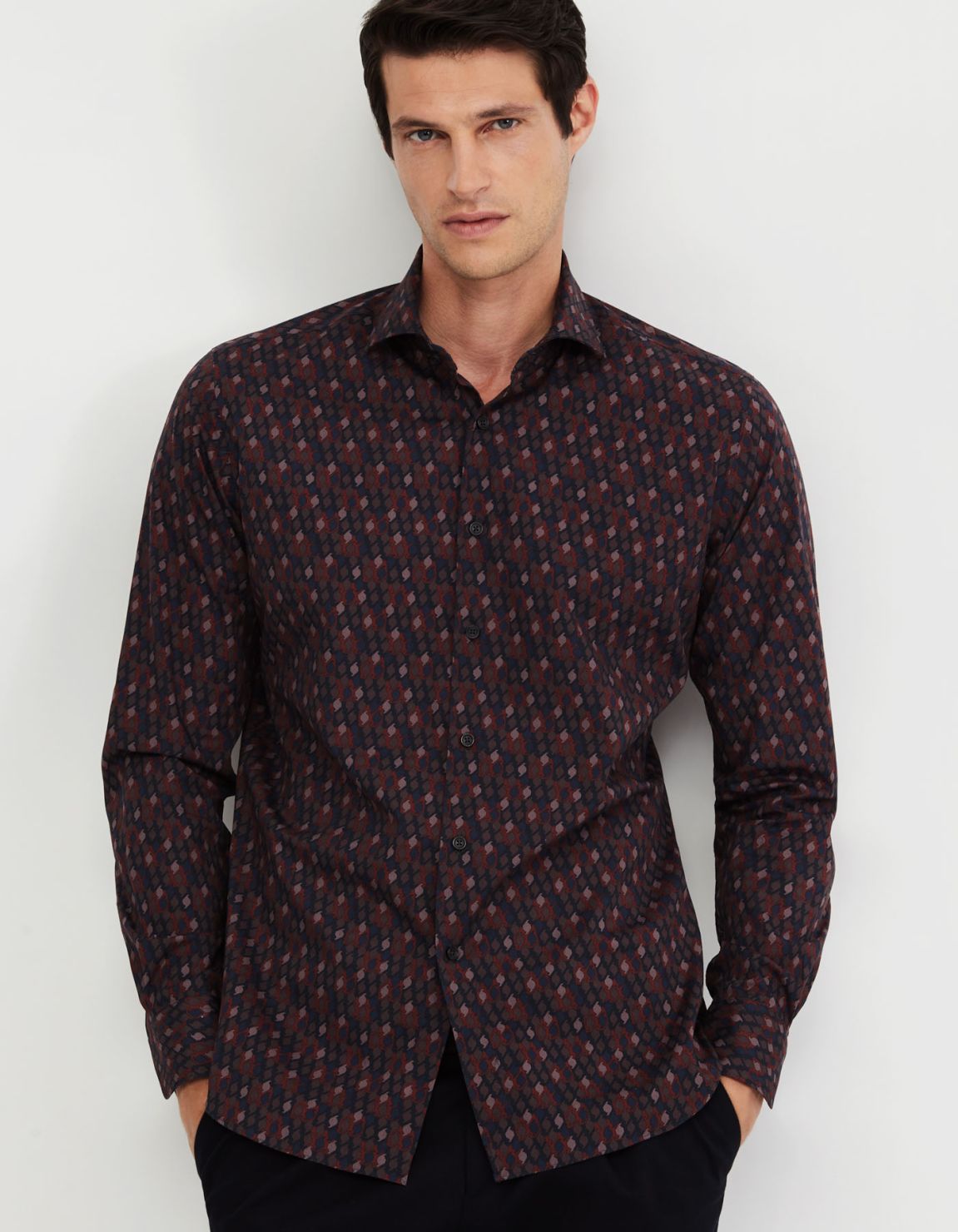 Chemise Col français Fantaisie Popeline Lie de vin Tailor Custom Fit 3