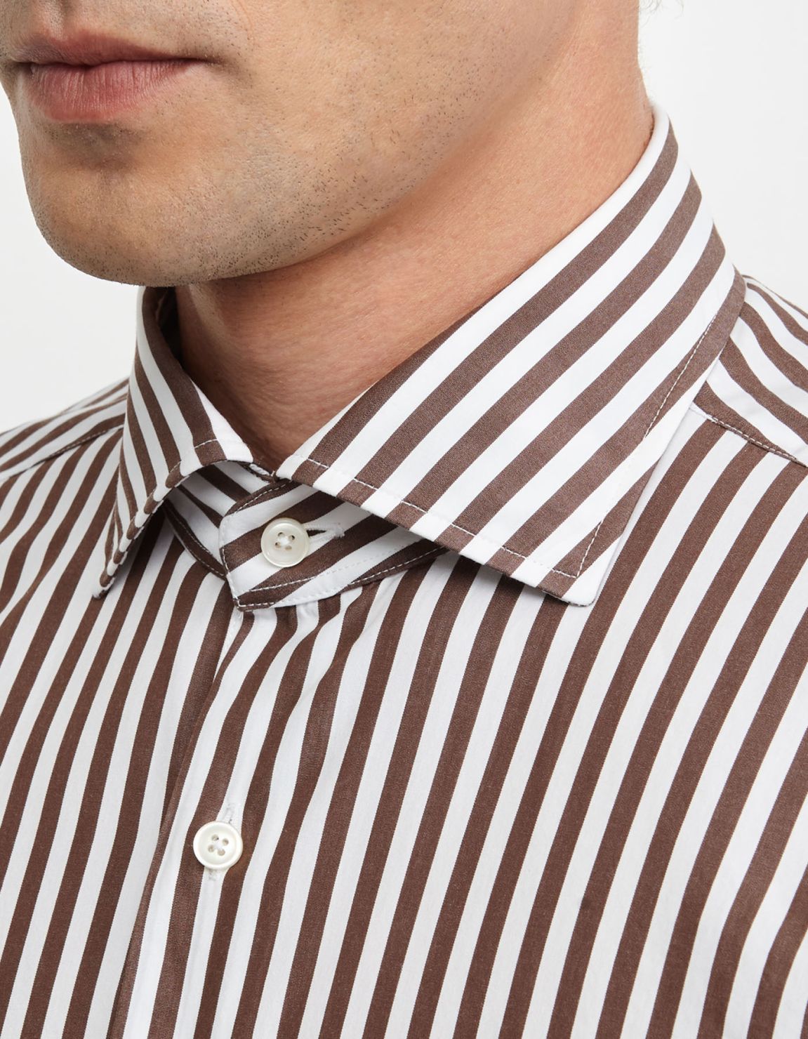 Brown Poplin Stripe Shirt Collar cutaway Tailor Custom Fit 2