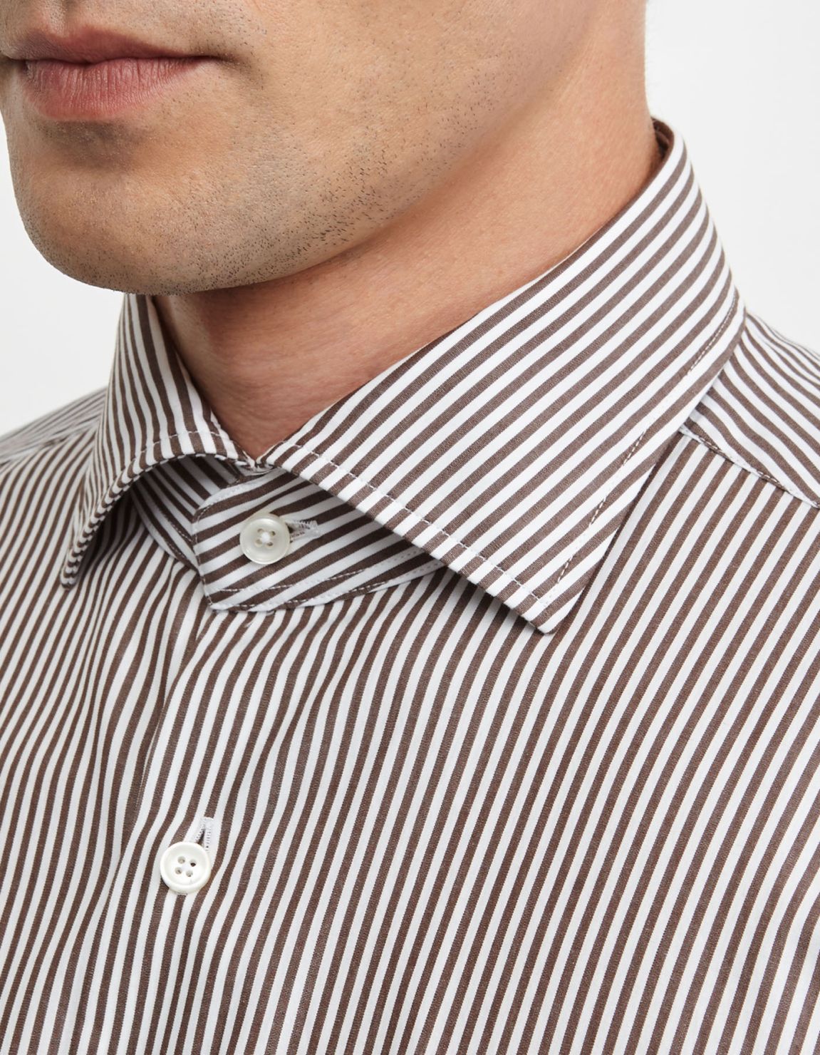 Brown Poplin Stripe Shirt Collar cutaway Tailor Custom Fit 2