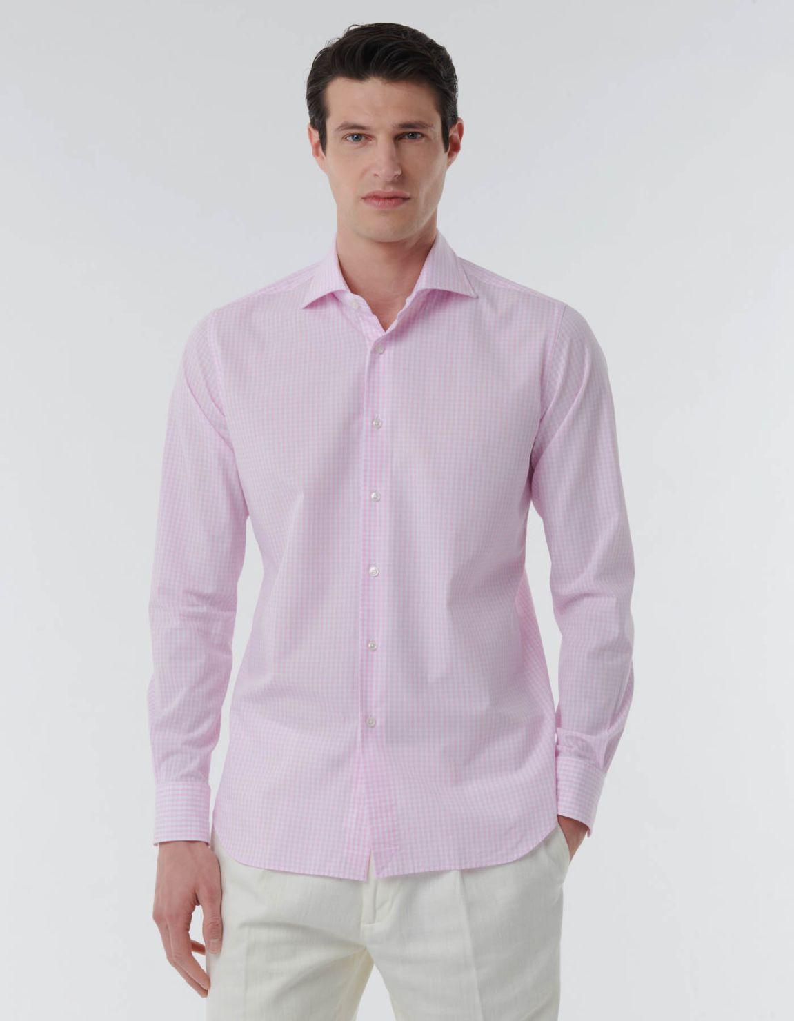 Chemise Col français Carreau Popeline Rose Tailor Custom Fit 3